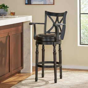 Farmhouse Black Bonded Leather Swivel Barstool with Arms - NH778592 kitchen accessories, table linens