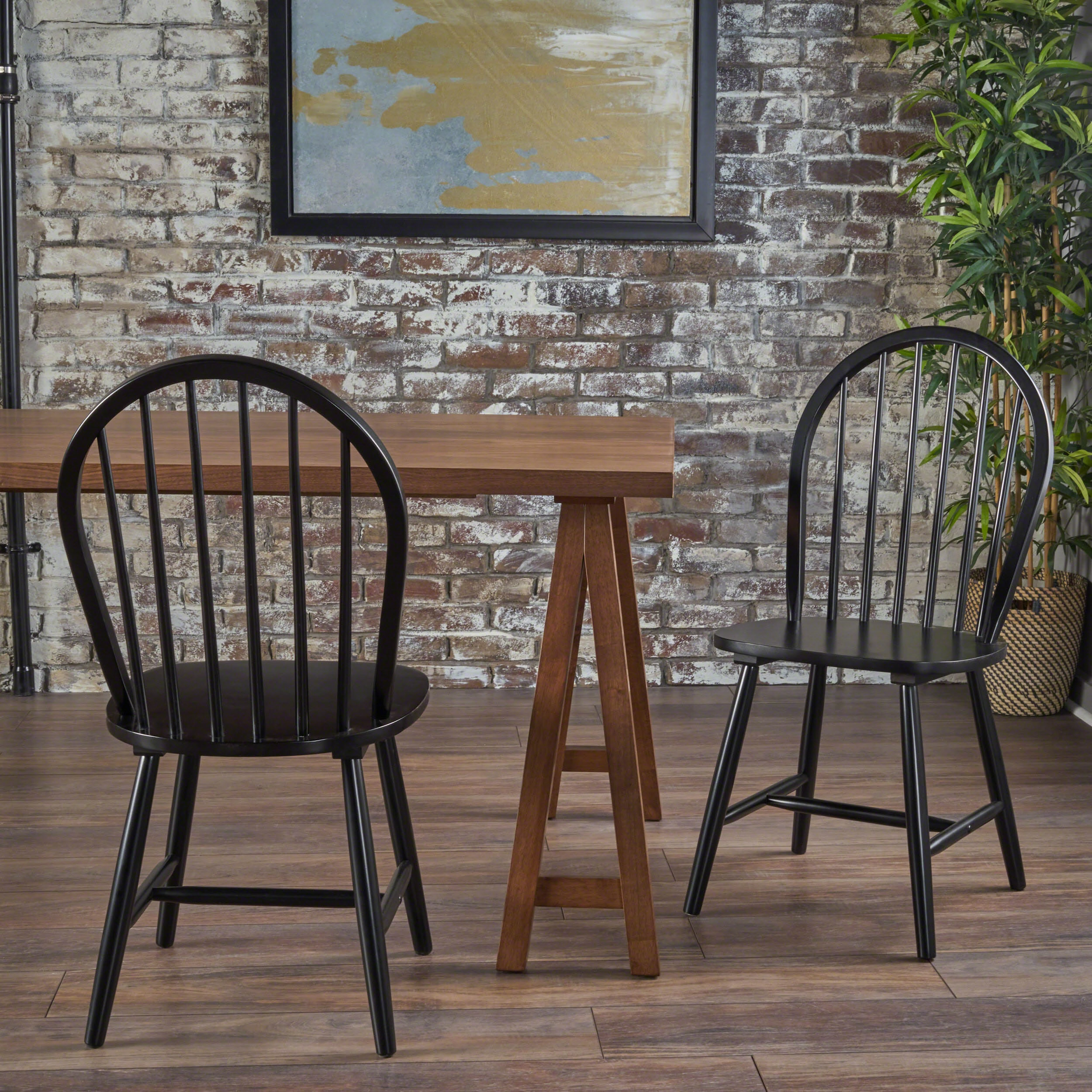 Farmhouse Cottage High Back Spindled Rubberwood Dining Chairs (Set of 2) - NH042203