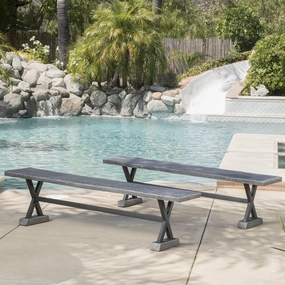 Farmhouse Distressed Gray Lightweight Concrete Dining Benches (Set of 2) - NH498892 outdoor furniture, garden bench