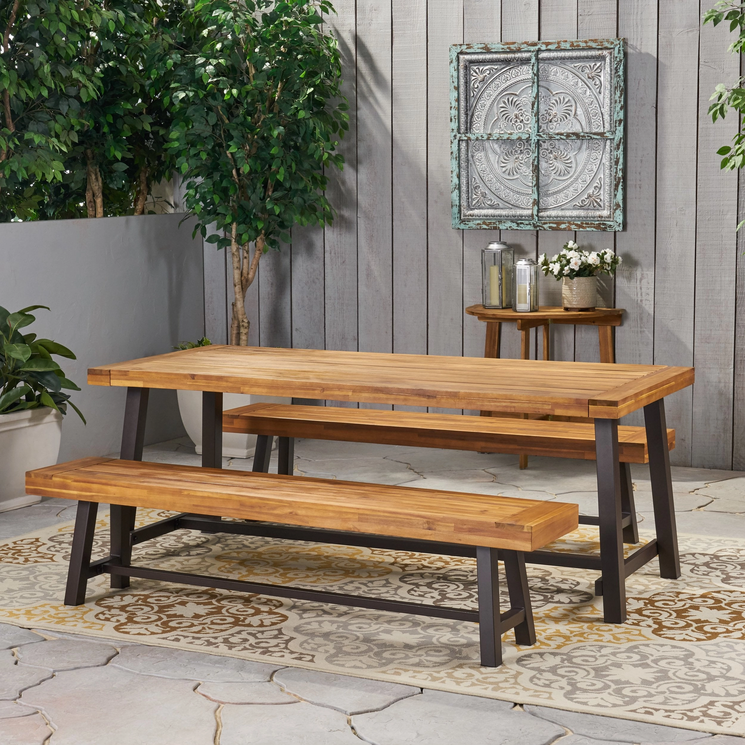 Farmhouse Outdoor Acacia Wood Picnic Dining Set - NH990013 outdoor lounge chair, patio sofa