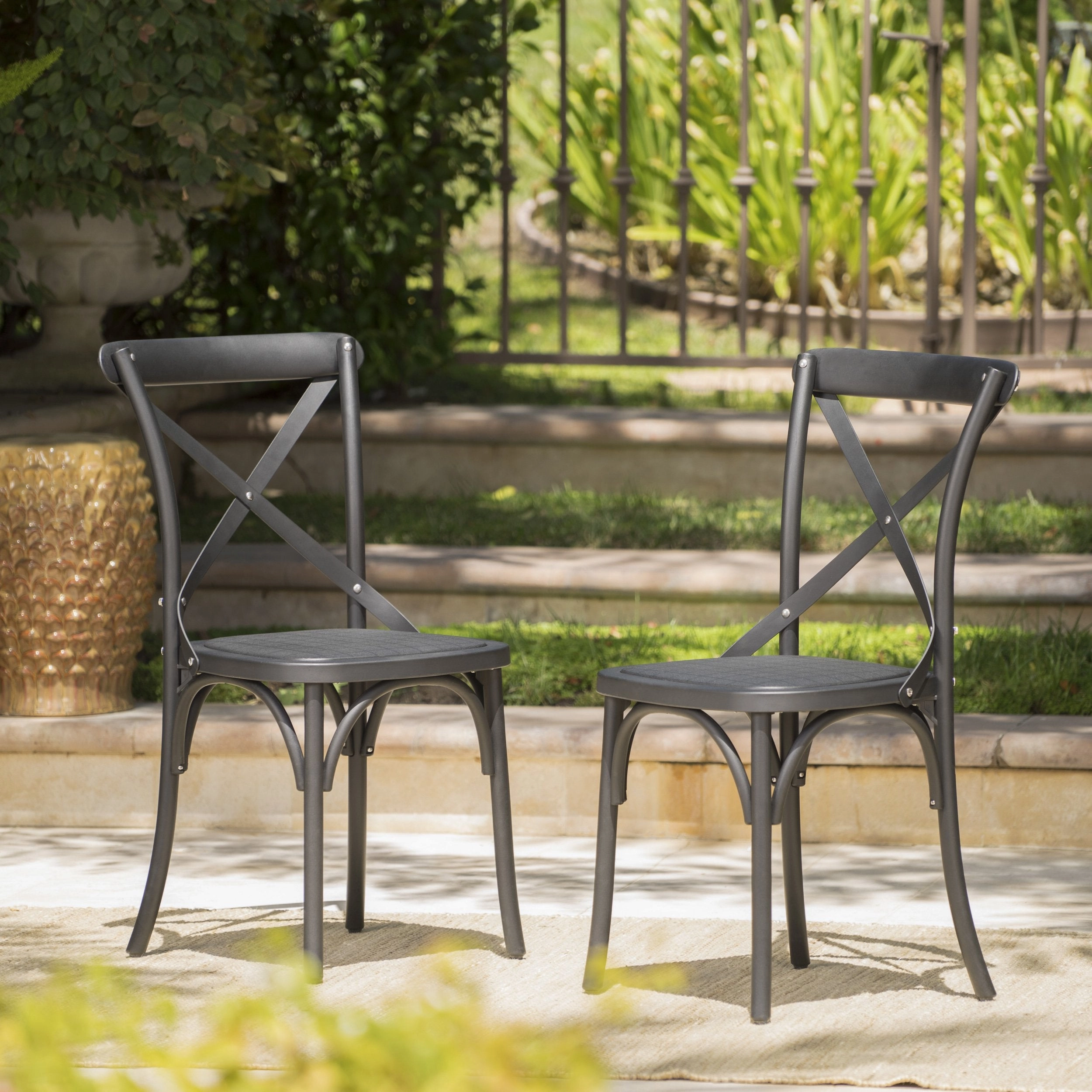Farmhouse Outdoor X-Back Plastic Nylon Dining Chairs (Set of 2) - NH218103 outdoor lounge chair, patio sofa