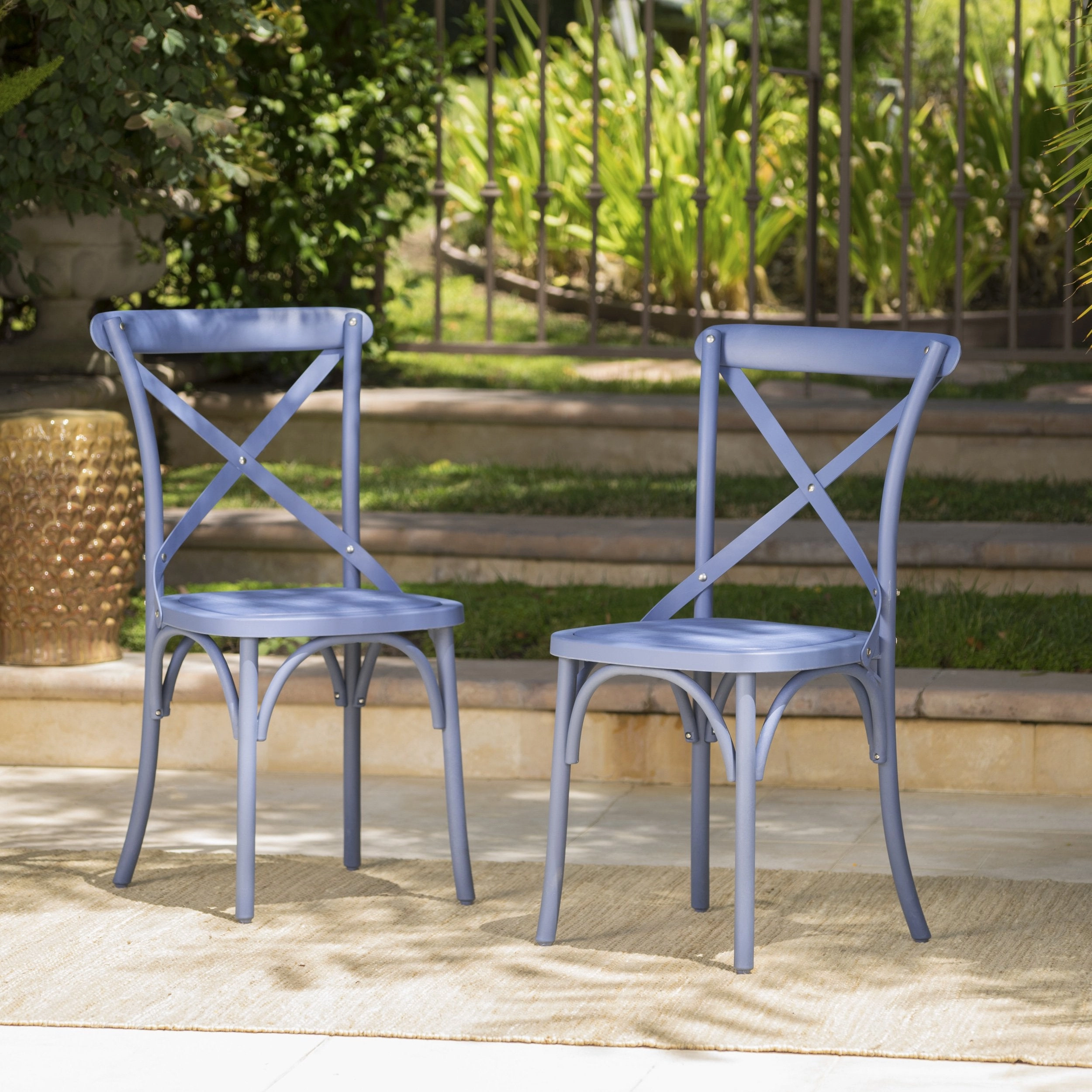 Farmhouse Outdoor X-Back Plastic Nylon Dining Chairs (Set of 2) - NH218103