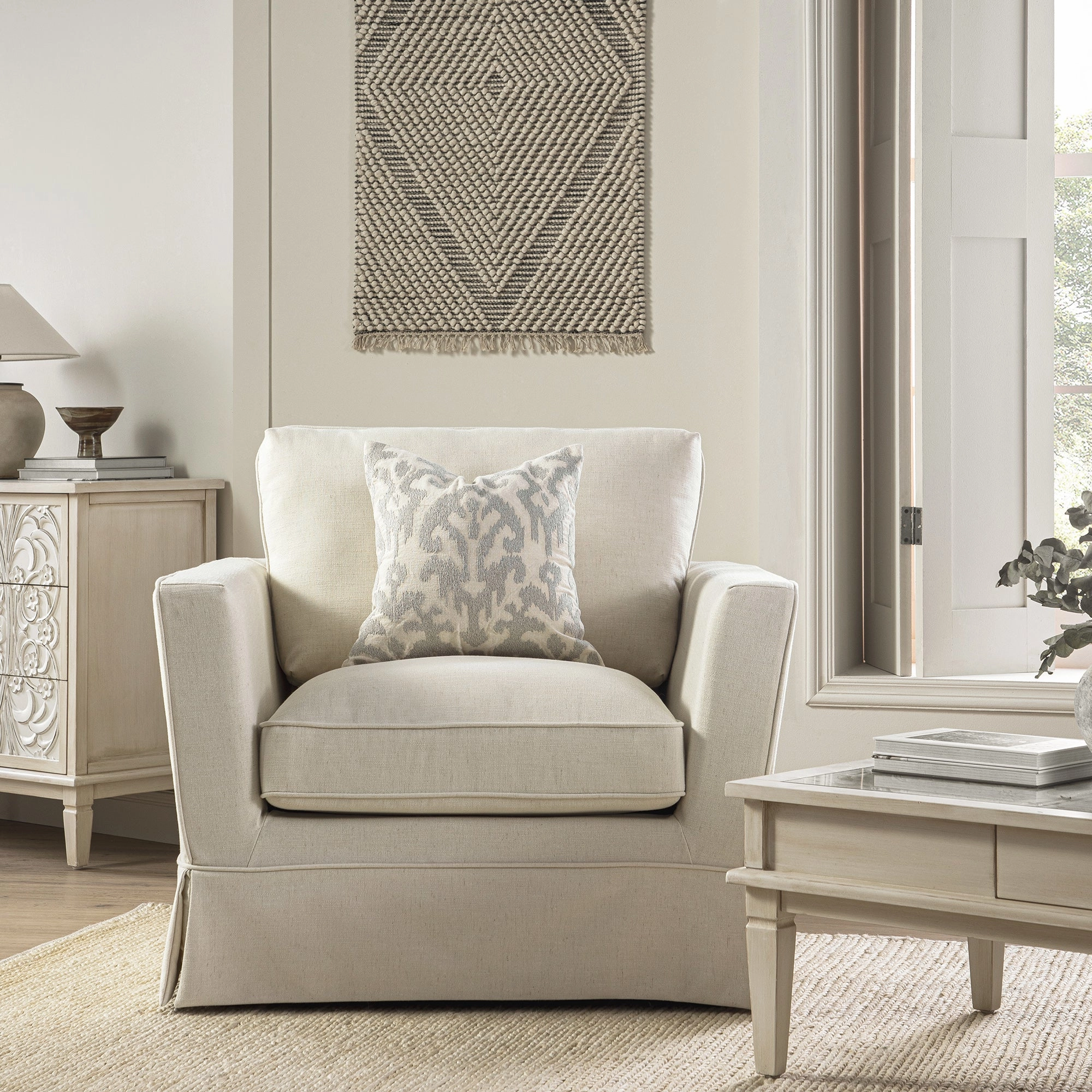 Fitz Skirted Armchair, Oatmeal Linen Blend