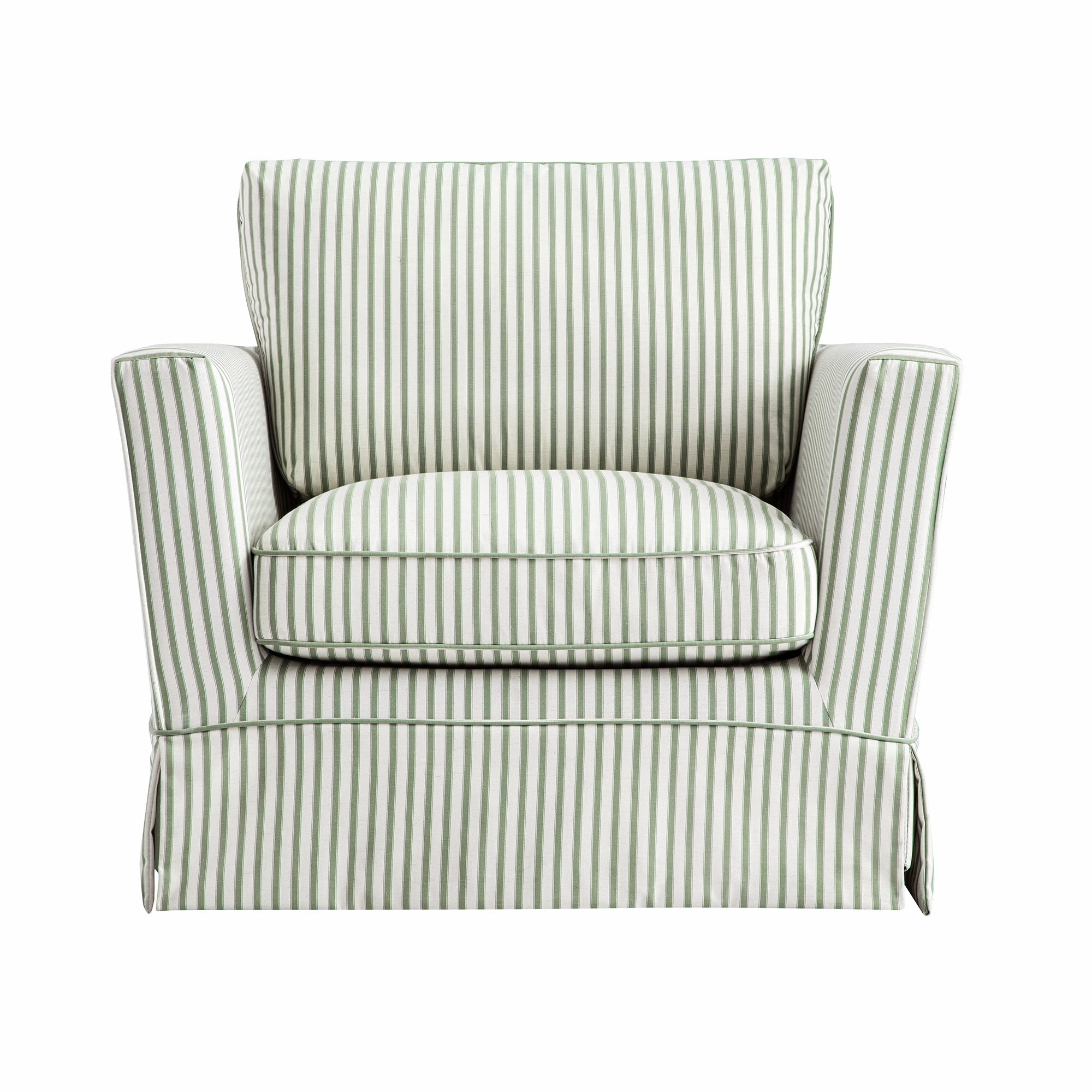 Fitz Skirted Armchair, Sage Striped Linen Blend