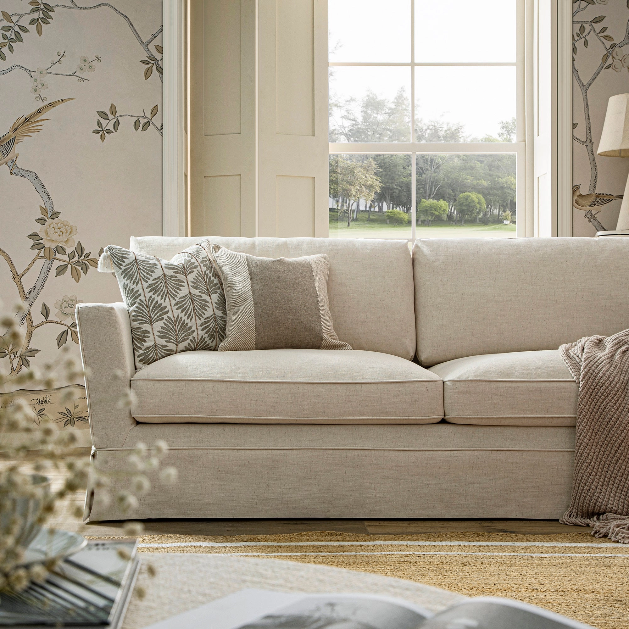 Fitz Skirted Large 3-Seater Sofa, Oatmeal Linen Blend