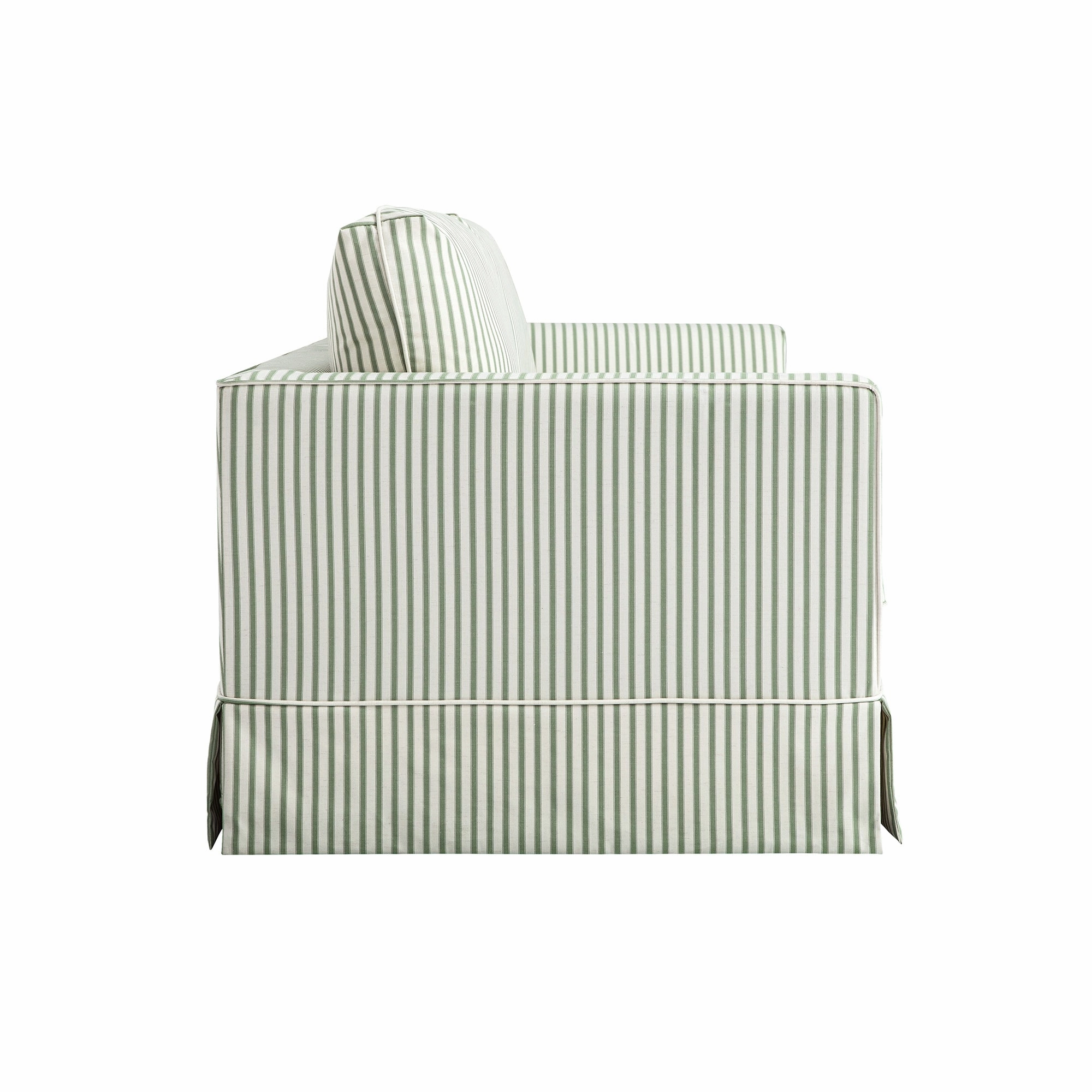 Fitz Skirted Large 3-Seater Sofa, Sage Striped Linen Blend