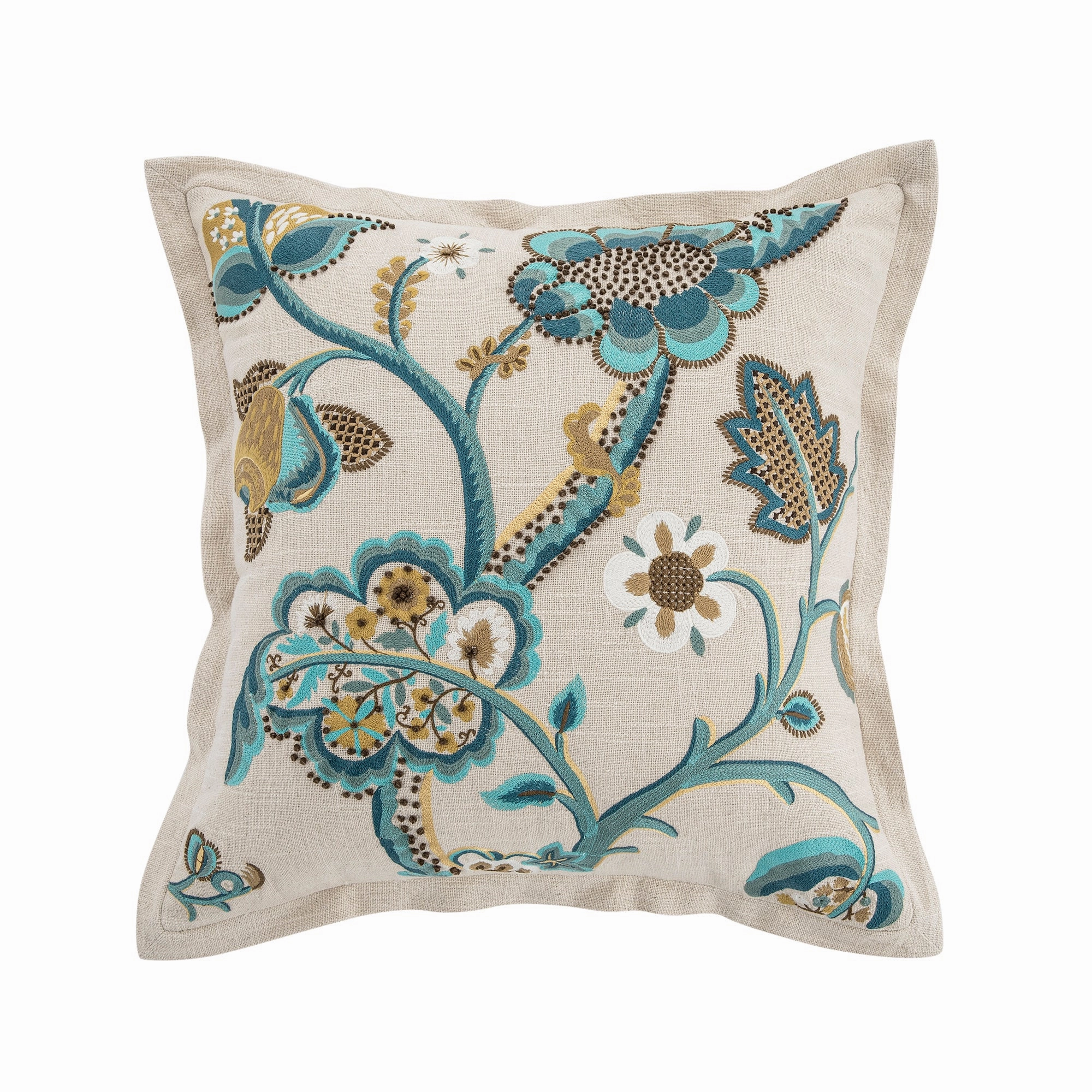 Flora & Fauna Hand Embroidered Azure Bloom Cushion