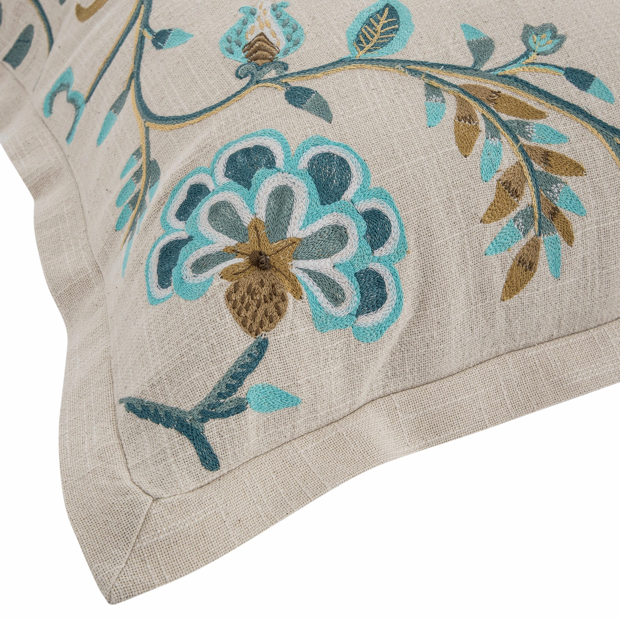 Flora & Fauna Hand Embroidered Azure Fantasy Cushion
