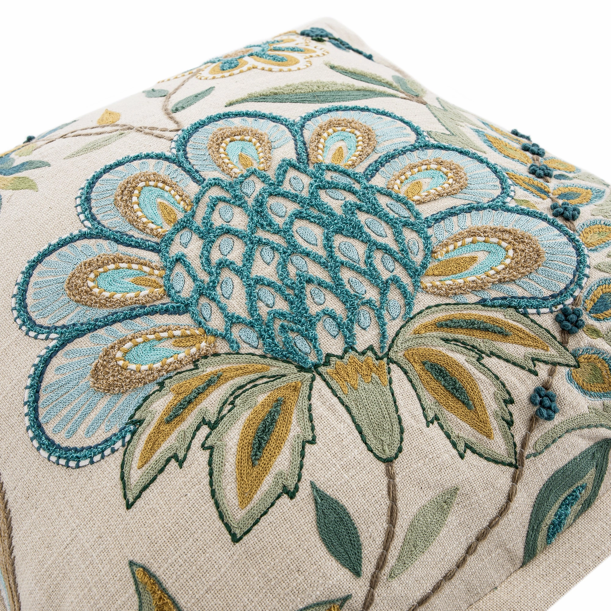 Flora & Fauna Hand Embroidered Azure Wonder Cushion