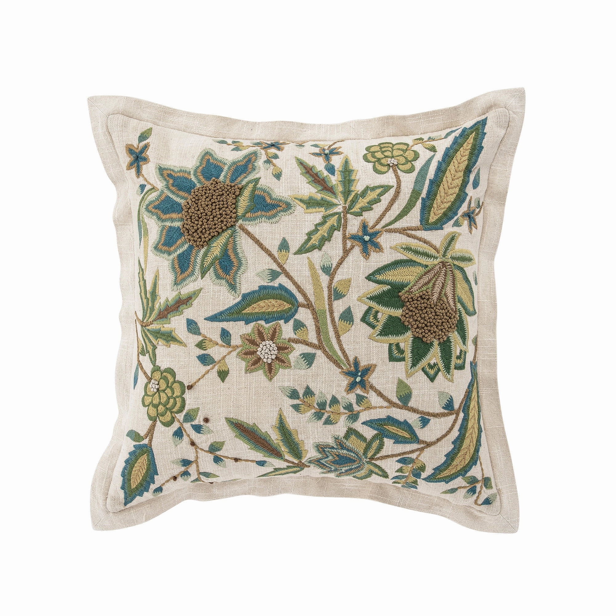 Flora & Fauna Hand Embroidered Jacobean Paradise Cushion