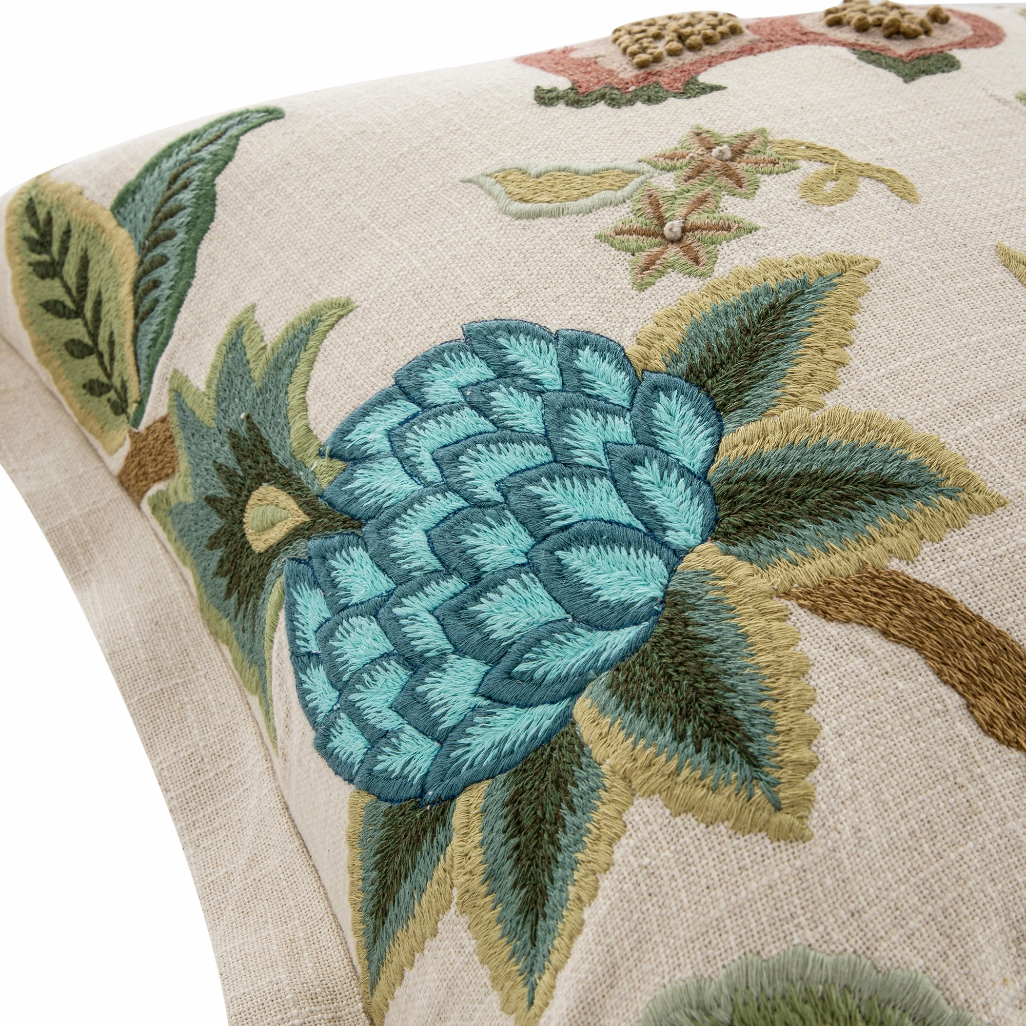 Flora & Fauna Hand Embroidered Jacobean Pomegranate Cushion