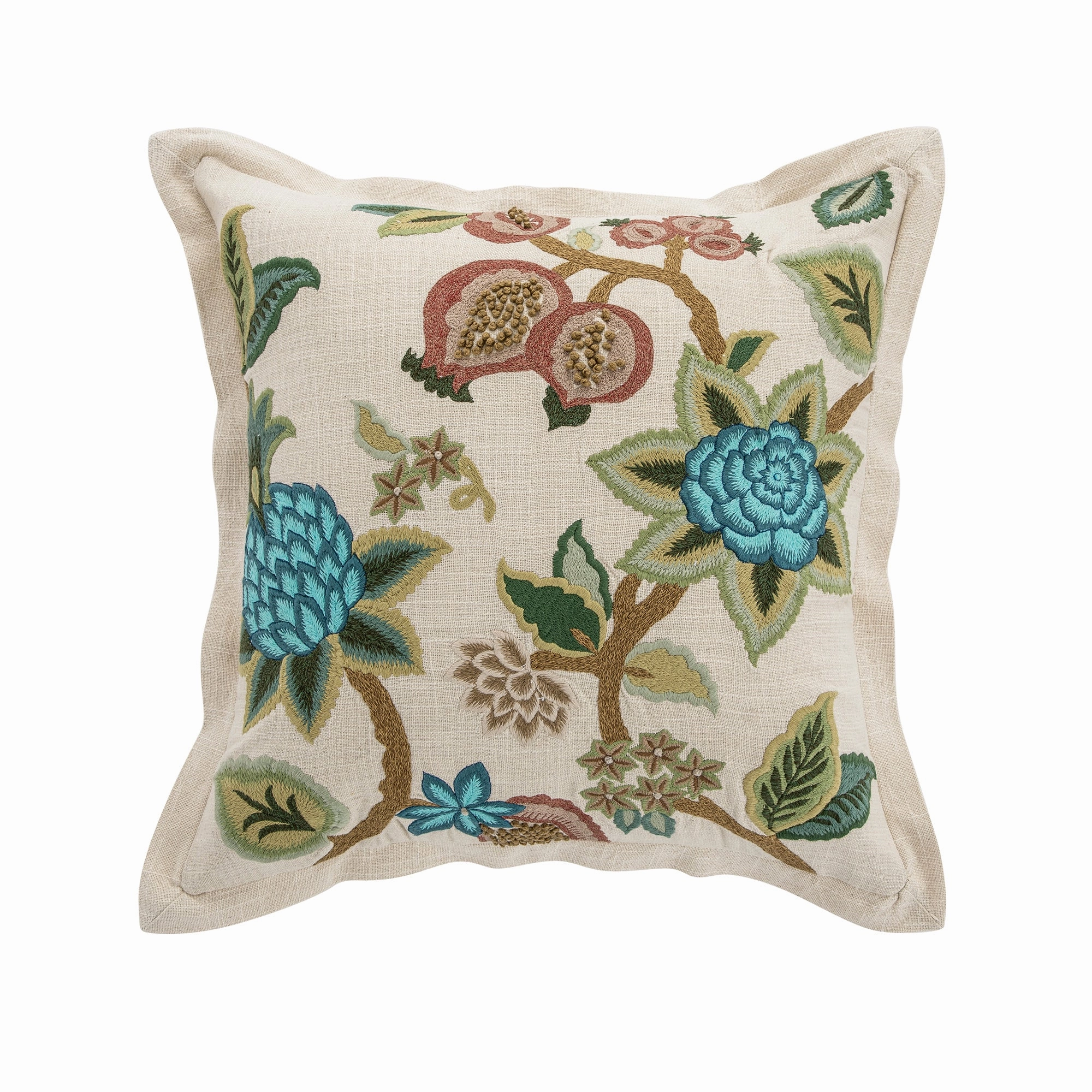 Flora & Fauna Hand Embroidered Jacobean Pomegranate Cushion