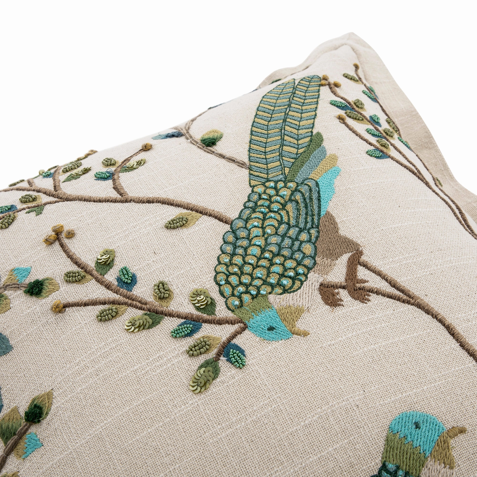 Flora & Fauna Hand Embroidered Songbird Cushion