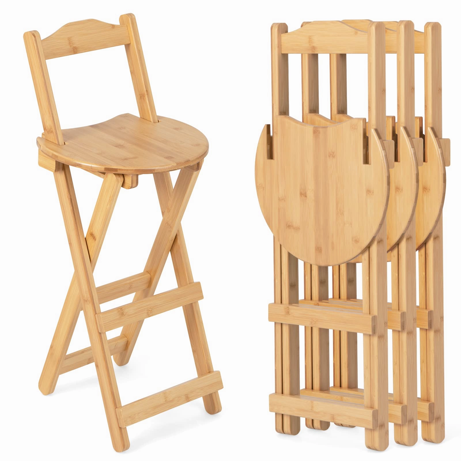 Folding Bamboo Bar Stools 24 Kitchen Counter Height Stool with Backrest & Footrest kitchen towel, placemats
