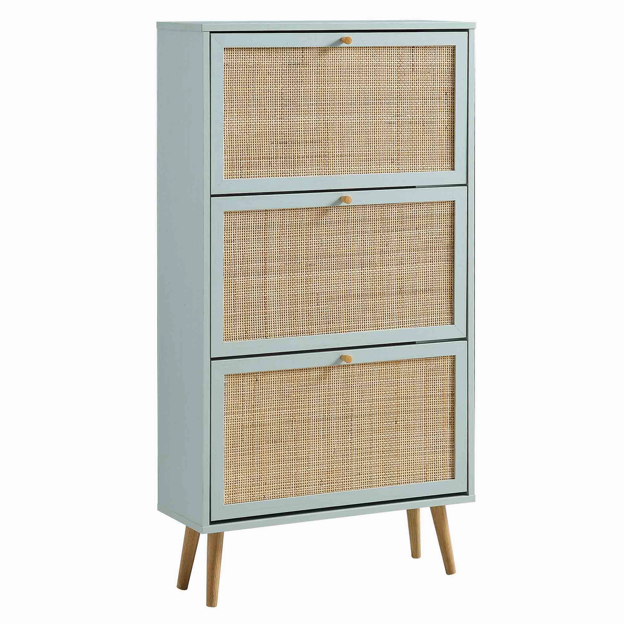 Frances Rattan 3 Tier Shoe Storage Cabinet, Mint