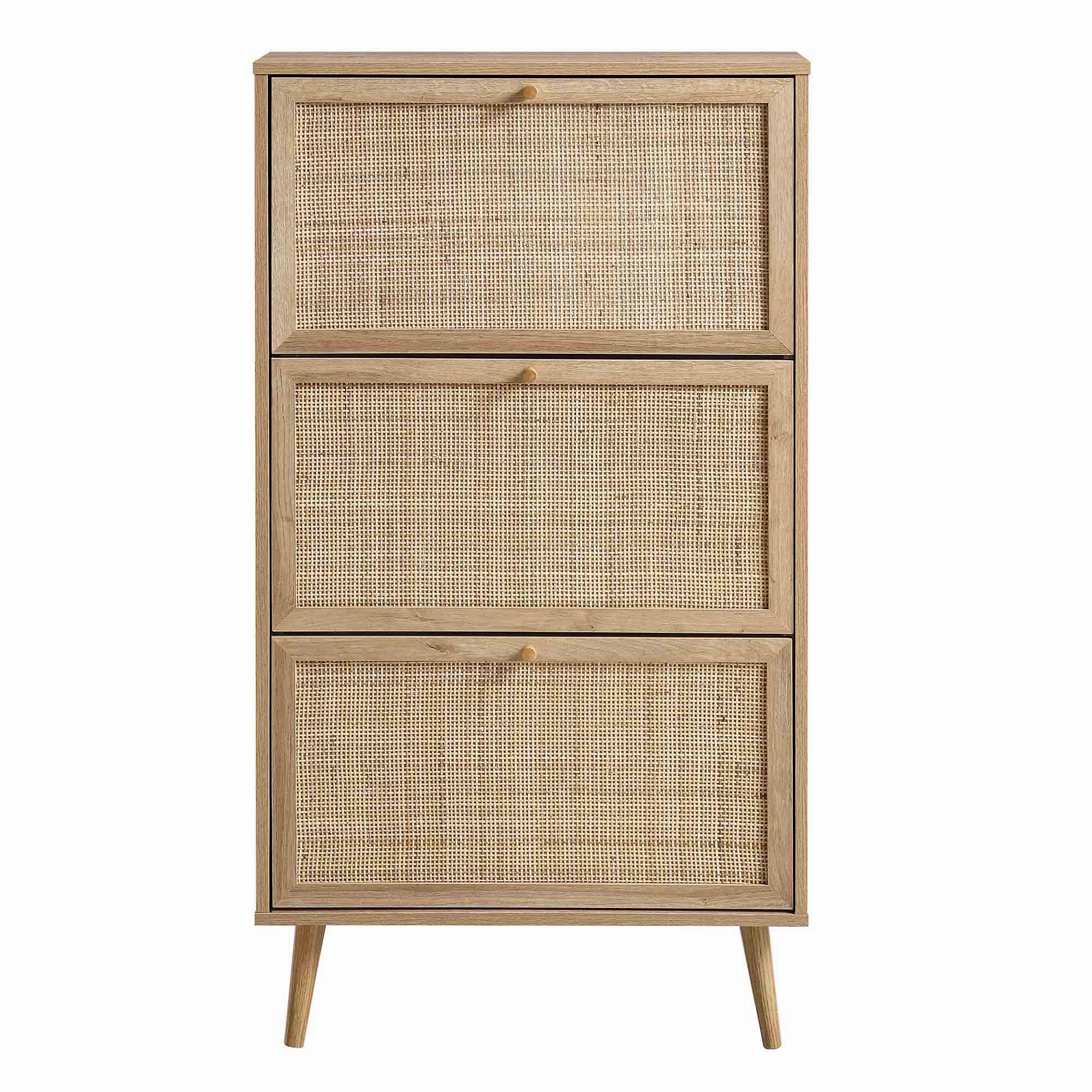 Frances Rattan 3 Tier Shoe Storage Cabinet, Natural