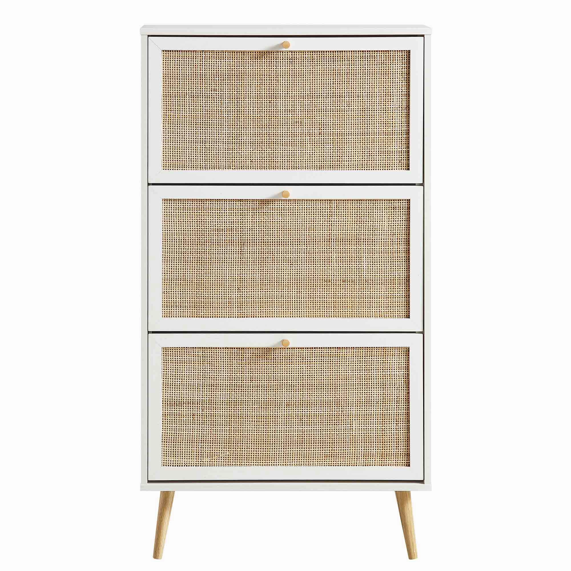 Frances Rattan 3 Tier Shoe Storage Cabinet, White