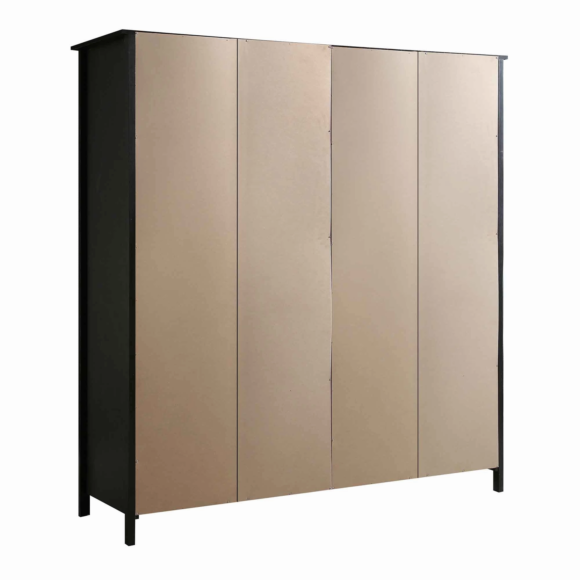 Frances Rattan 4-Door Wardrobe with 2 Drawers, Black