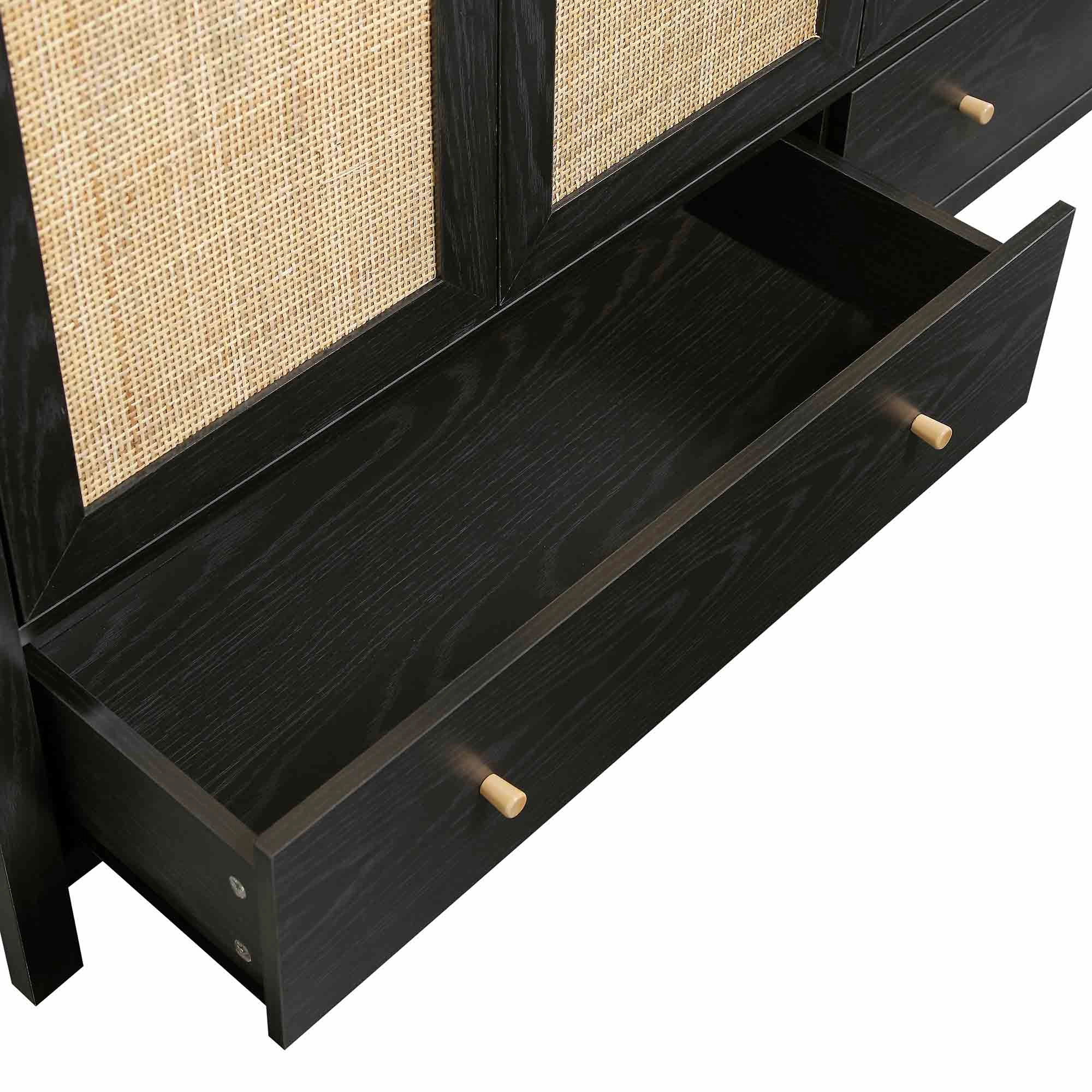 Frances Rattan 4-Door Wardrobe with 2 Drawers, Black