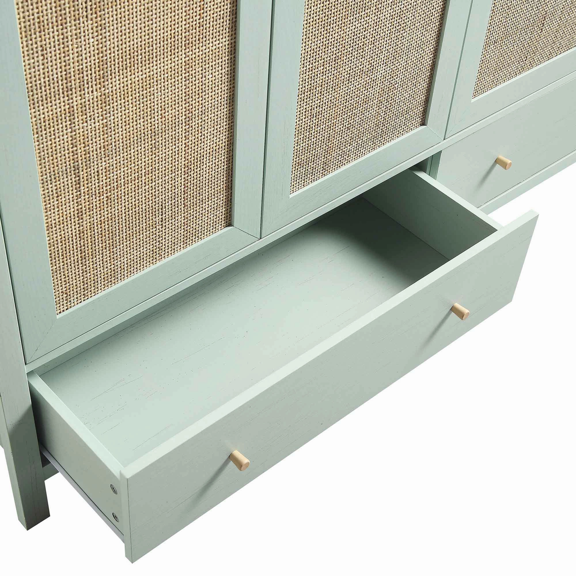 Frances Rattan 4-Door Wardrobe with 2 Drawers, Mint