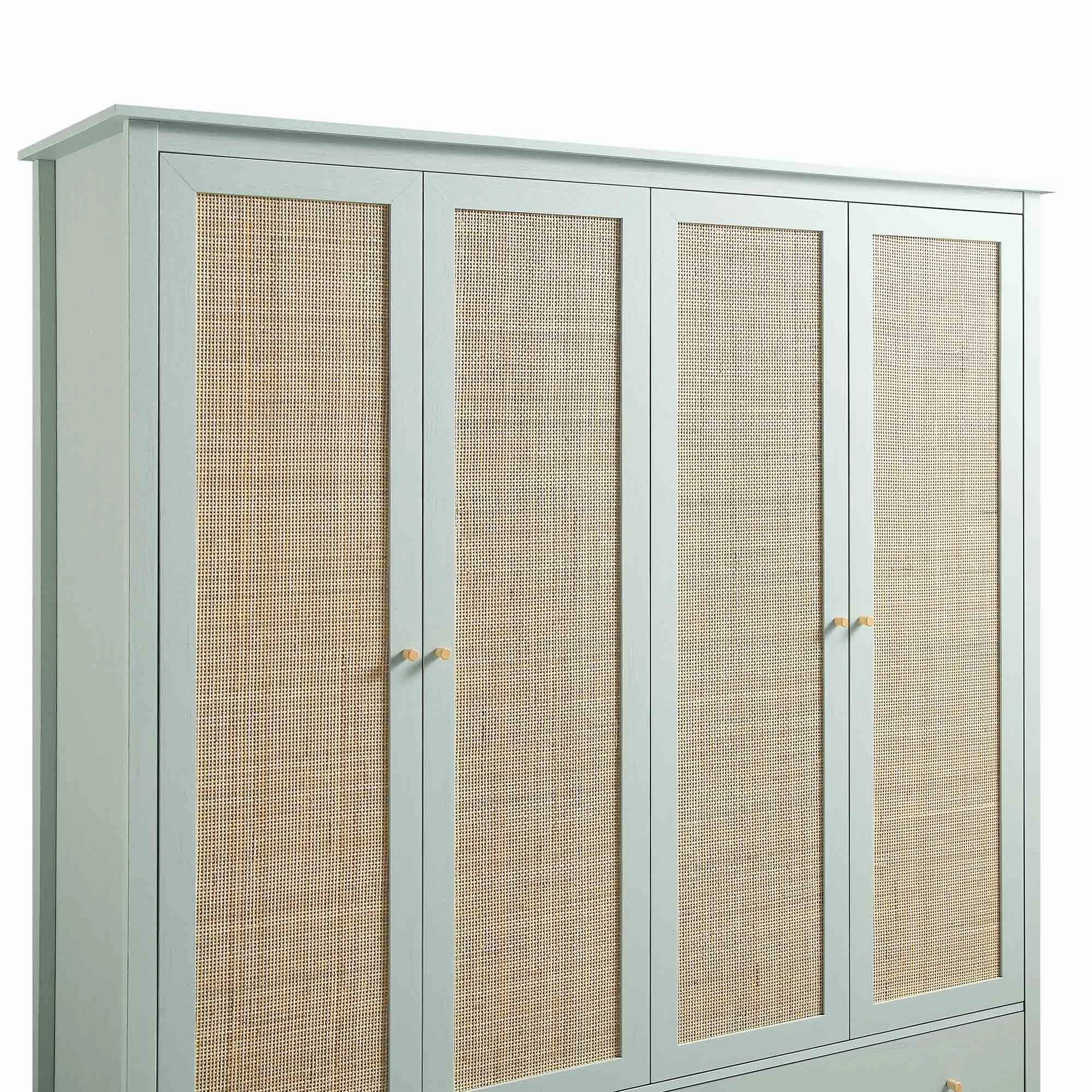 Frances Rattan 4-Door Wardrobe with 2 Drawers, Mint