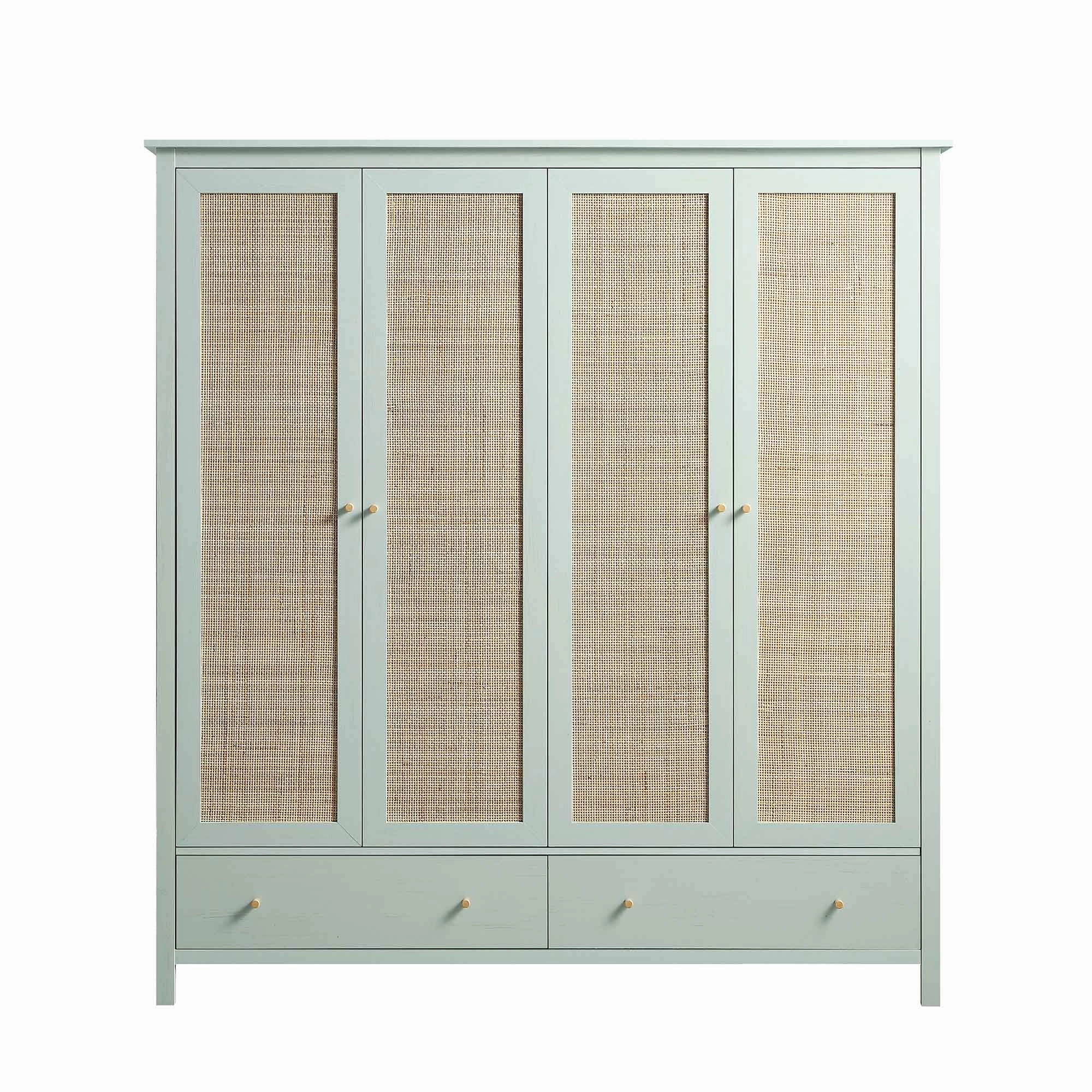 Frances Rattan 4-Door Wardrobe with 2 Drawers, Mint