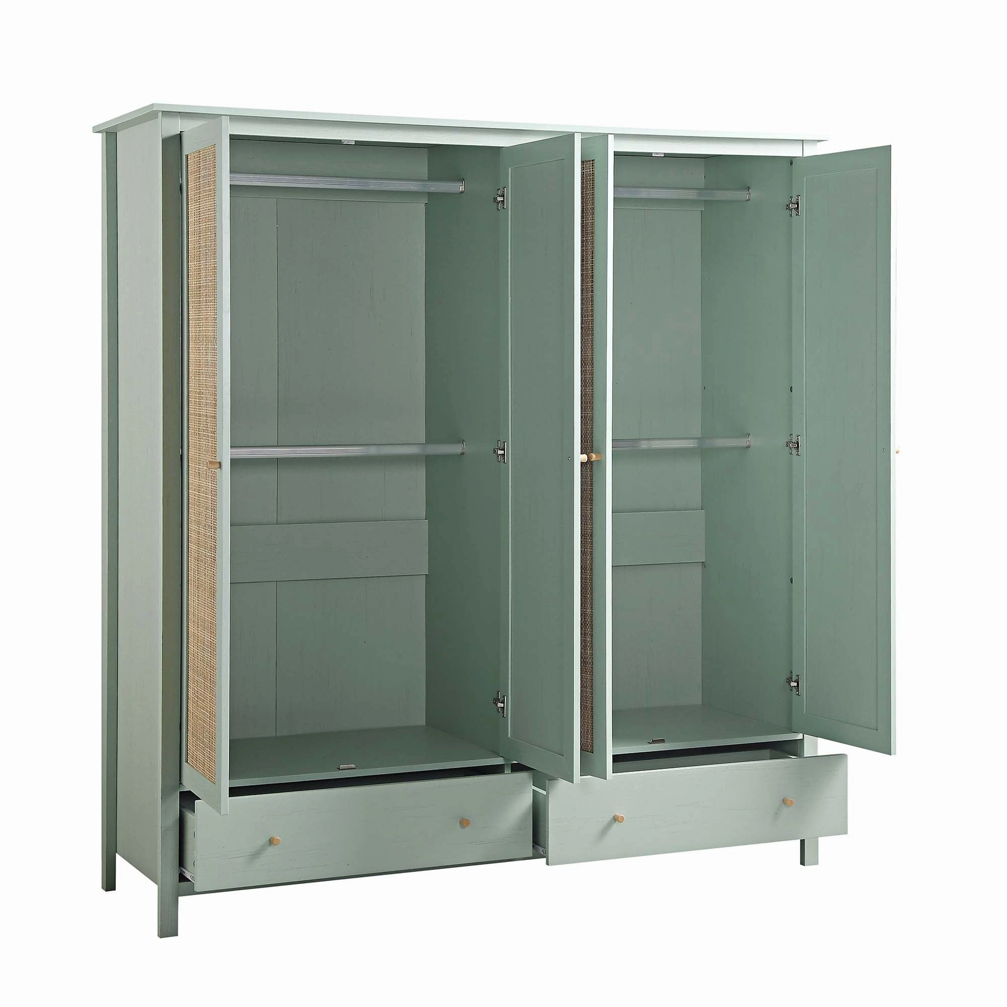 Frances Rattan 4-Door Wardrobe with 2 Drawers, Mint