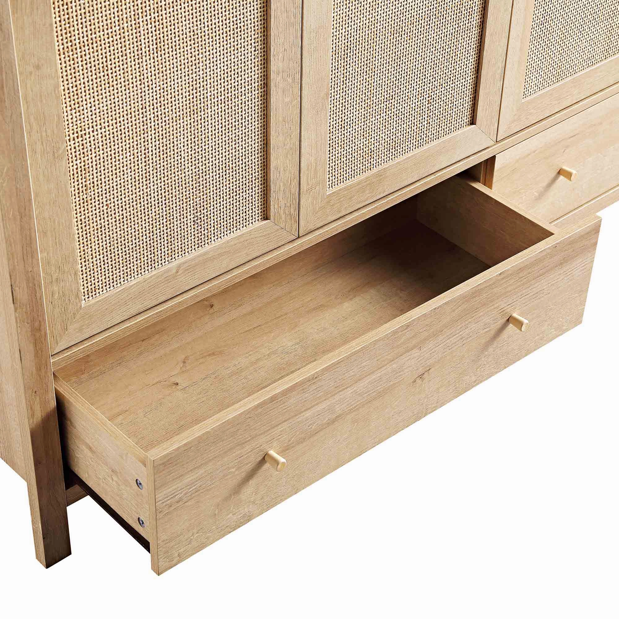 Frances Rattan 4-Door Wardrobe with 2 Drawers, Natural