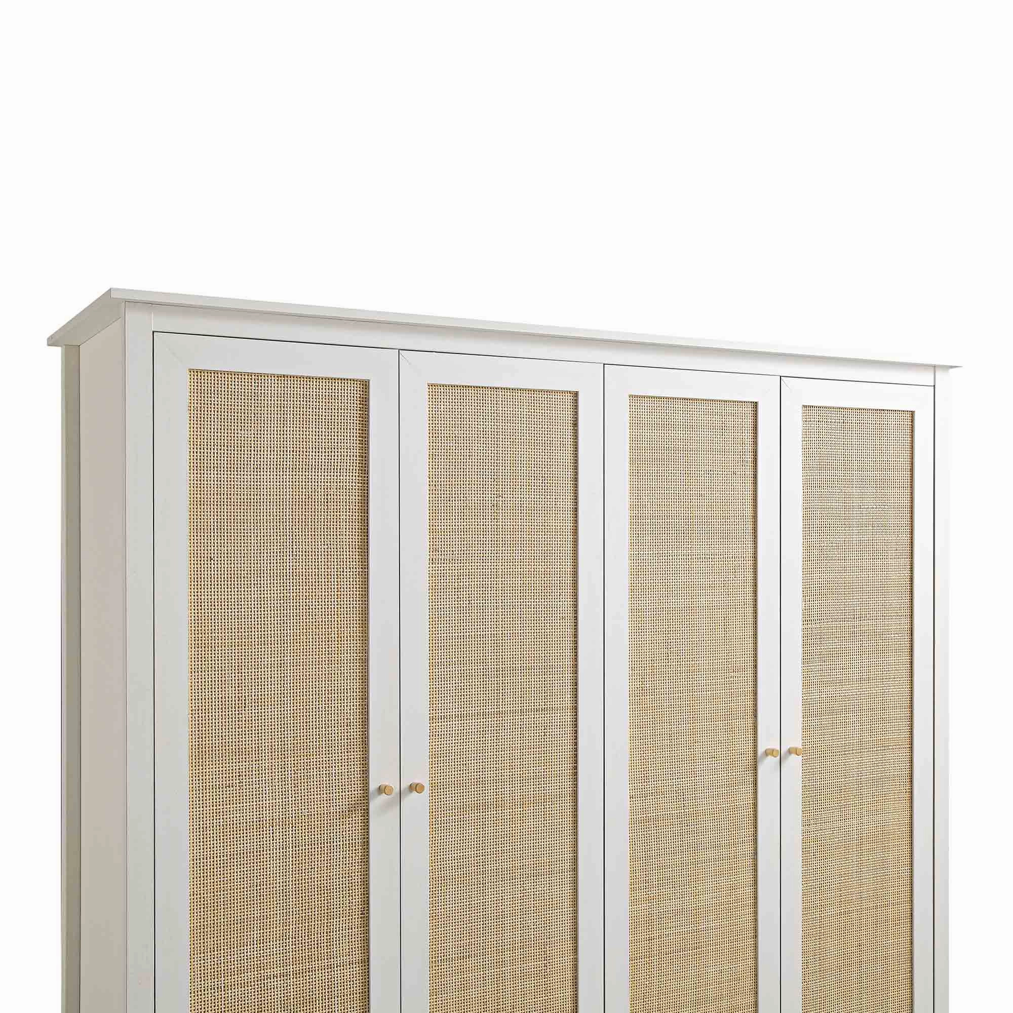 Frances Rattan 4-Door Wardrobe with 2 Drawers, White