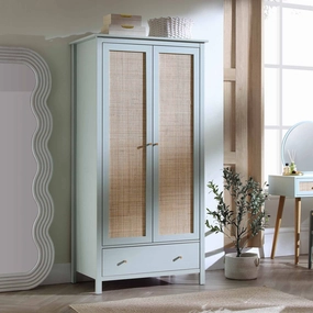 Frances Rattan Double Wardrobe with 1 Drawer, Mint