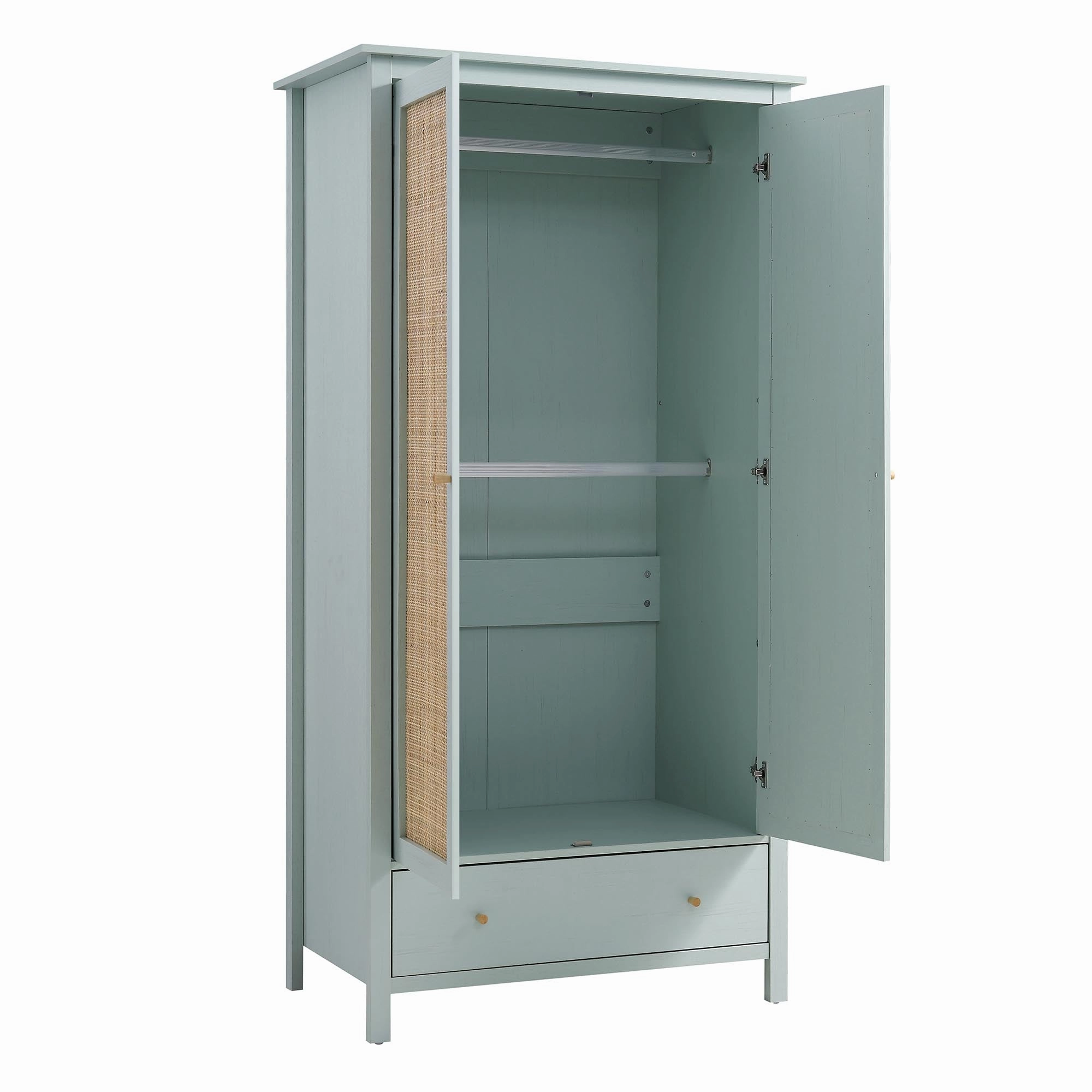 Frances Rattan Double Wardrobe with 1 Drawer, Mint