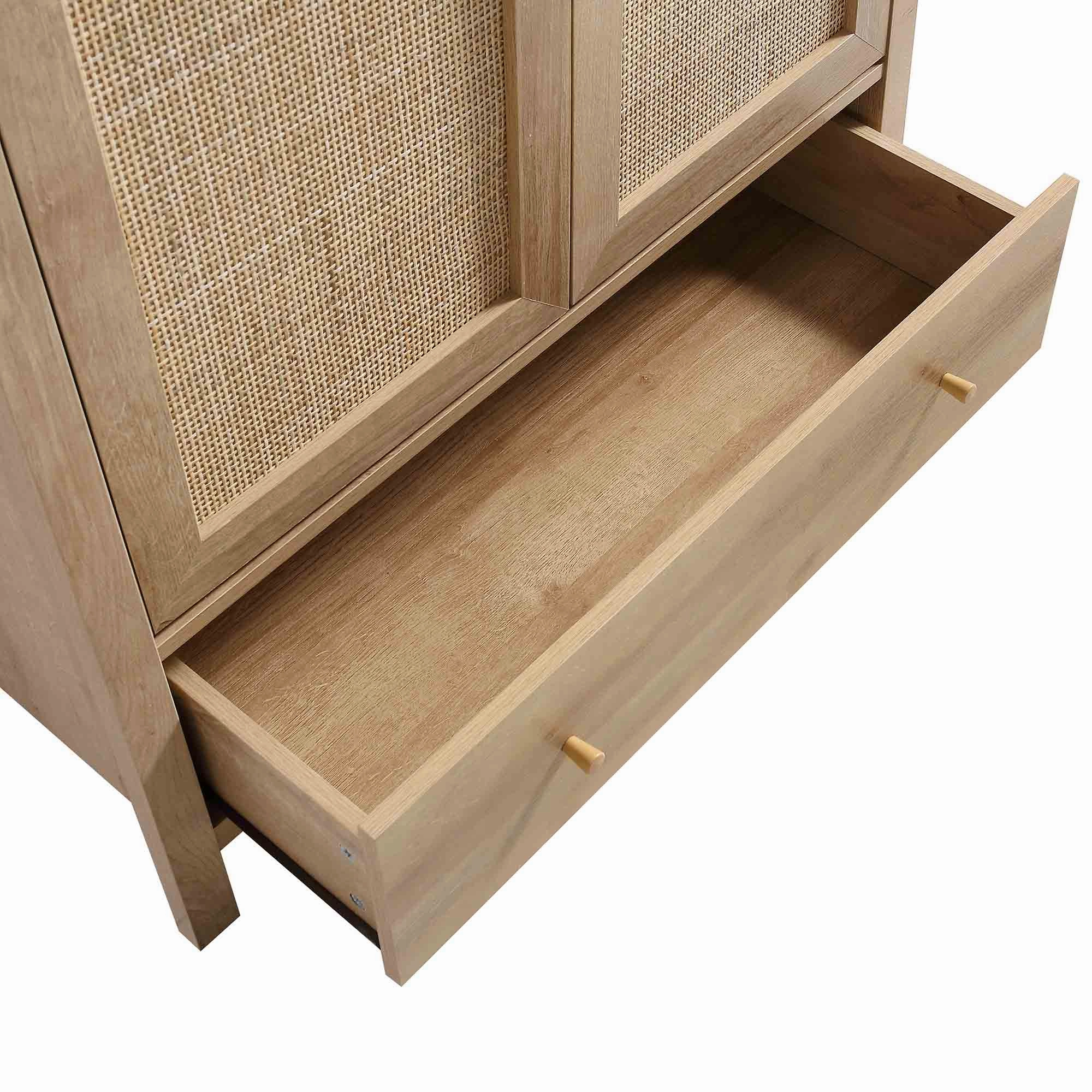 Frances Rattan Double Wardrobe with 1 Drawer, Natural