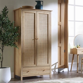 Frances Rattan Double Wardrobe with 1 Drawer, Natural