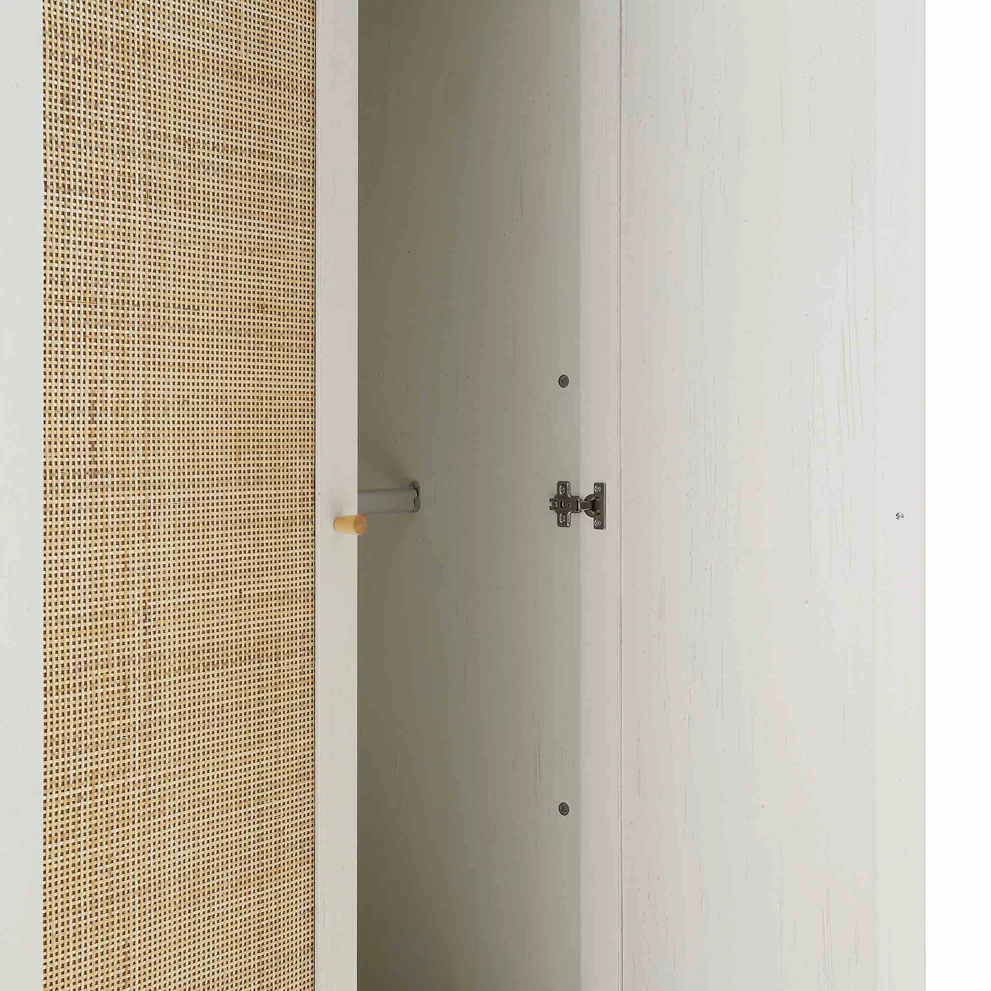 Frances Rattan Double Wardrobe with 1 Drawer, White