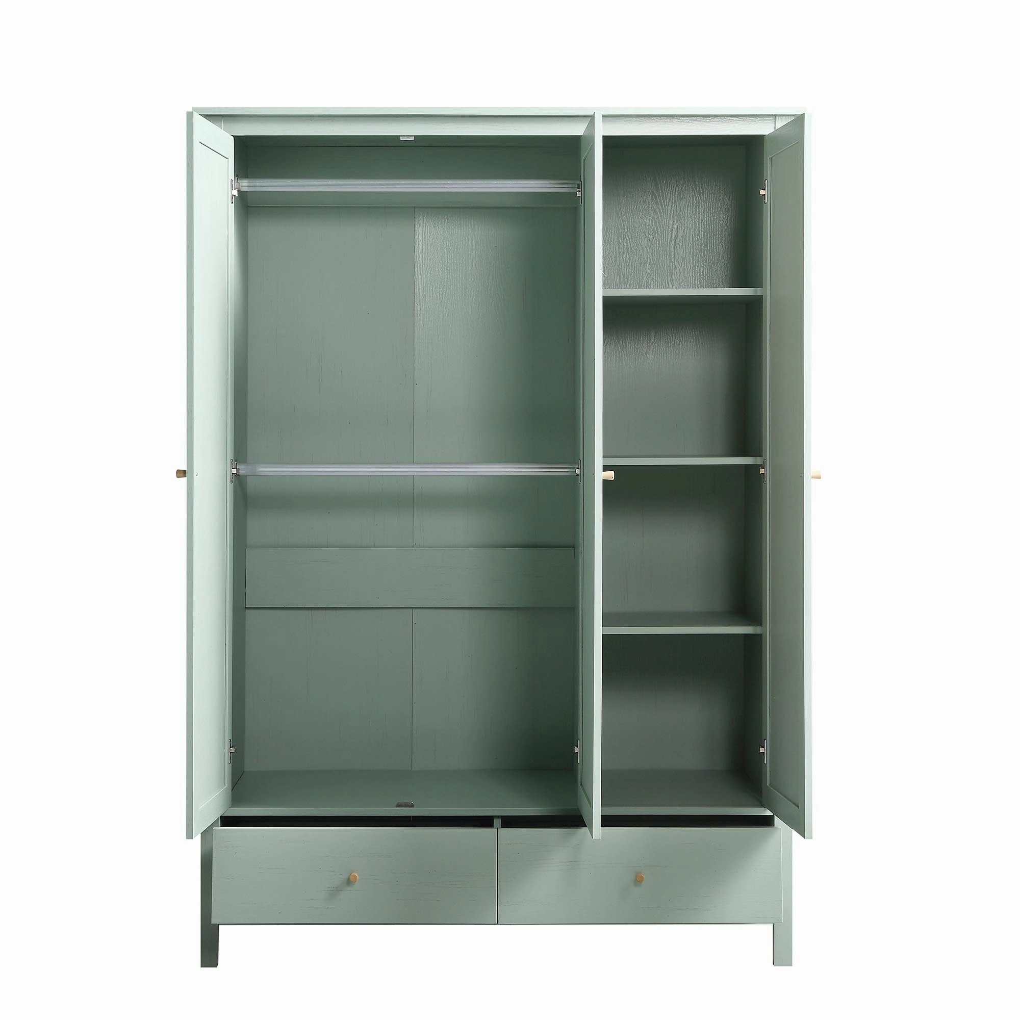 Frances Rattan Triple Wardrobe with 2 Drawers, Mint