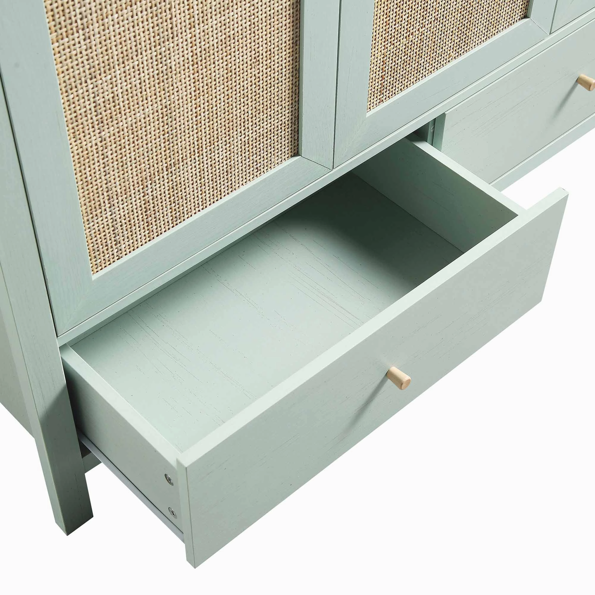 Frances Rattan Triple Wardrobe with 2 Drawers, Mint