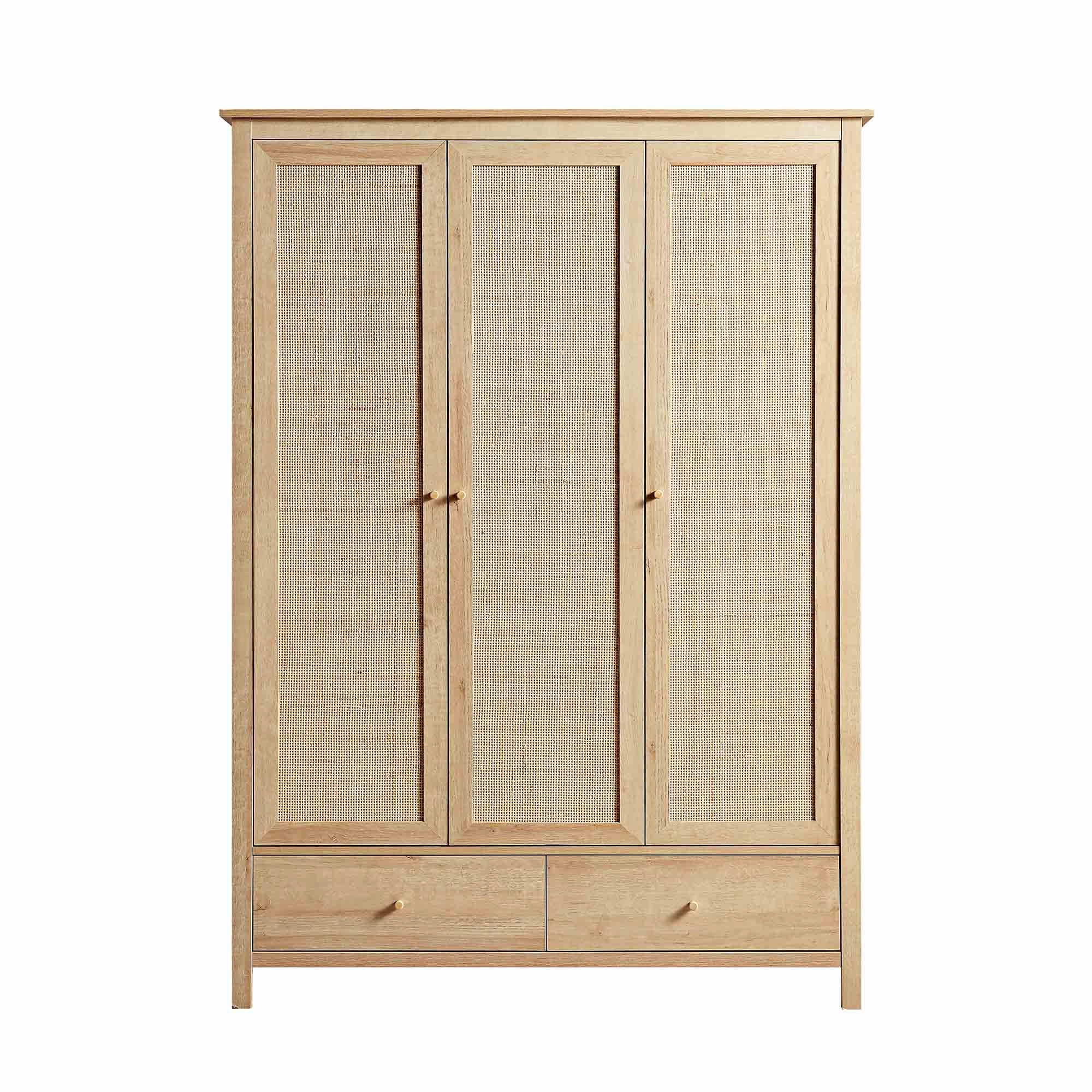 Frances Rattan Triple Wardrobe with 2 Drawers, Natural