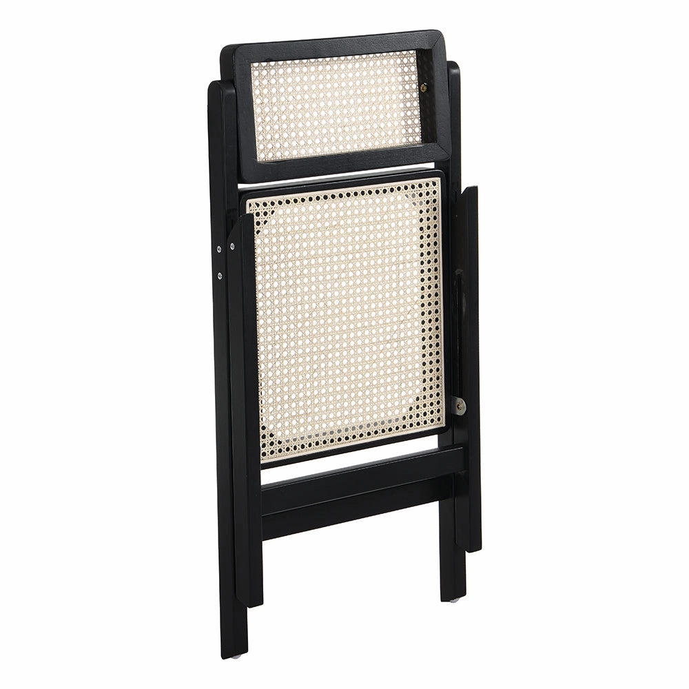 Frances Set of 2 Folding Cane Rattan Chairs, Black Colour