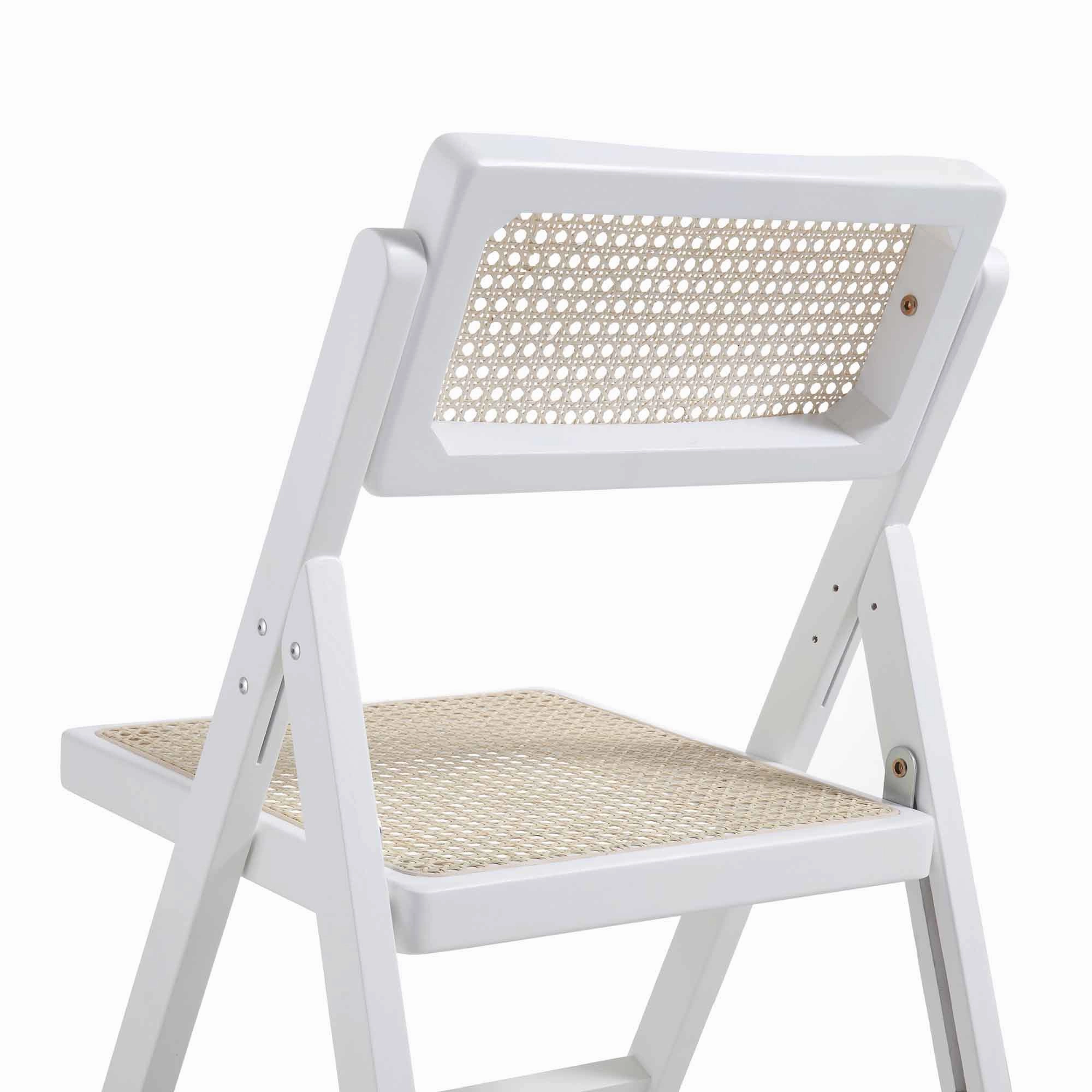 Frances Set of 2 Folding Cane Rattan Chairs, White