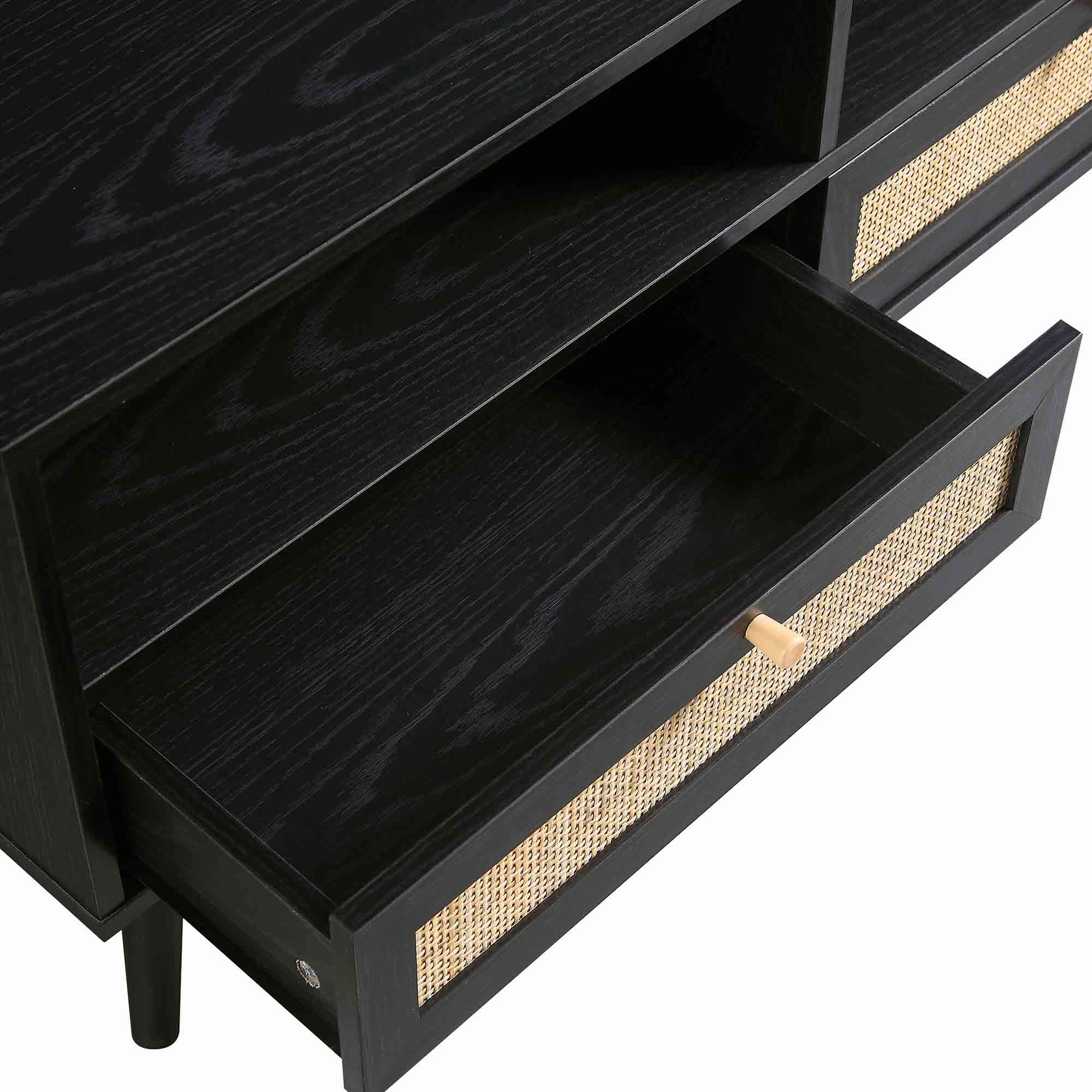Frances Woven Rattan 160cm 3-Drawer TV Unit, Black