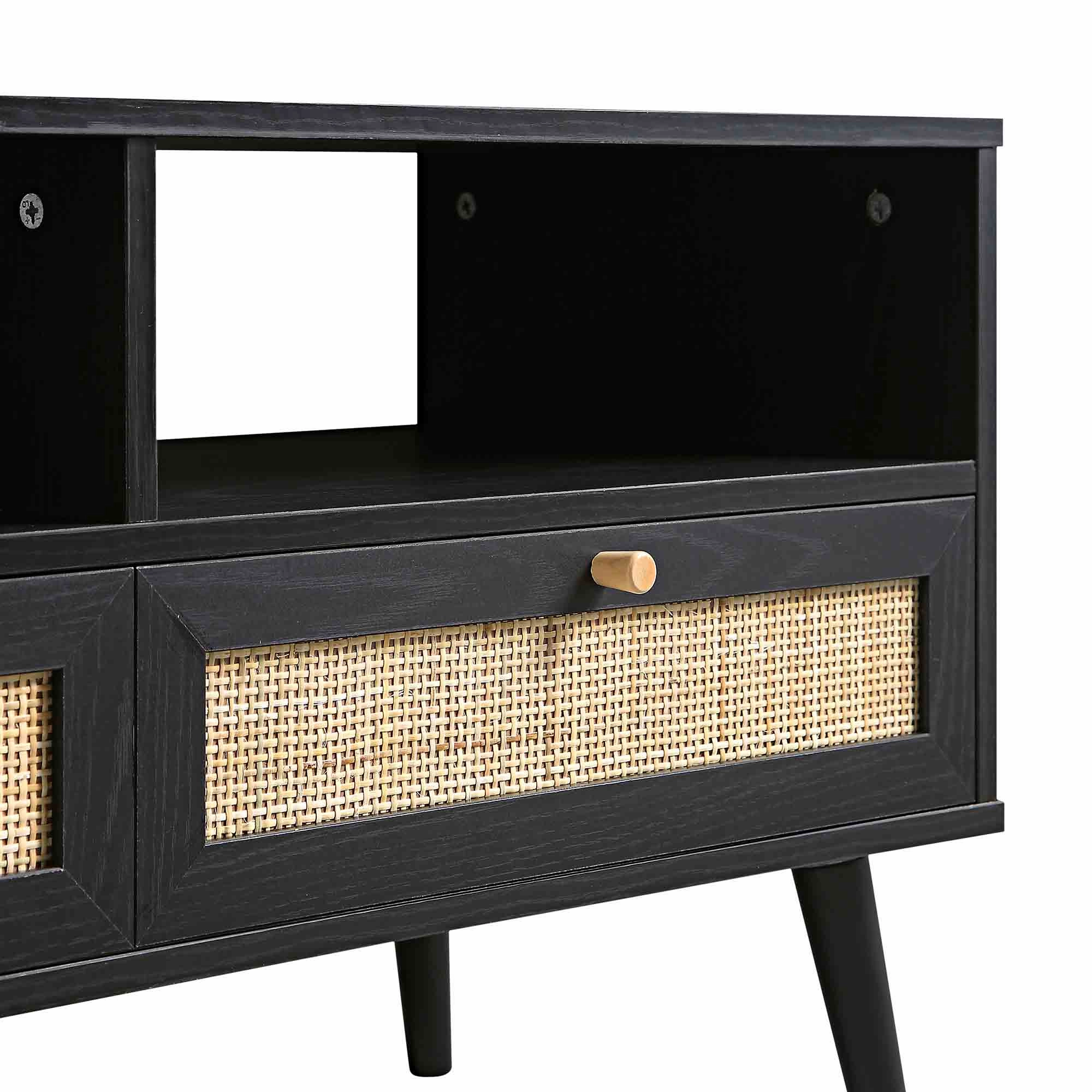 Frances Woven Rattan 160cm 3-Drawer TV Unit, Black