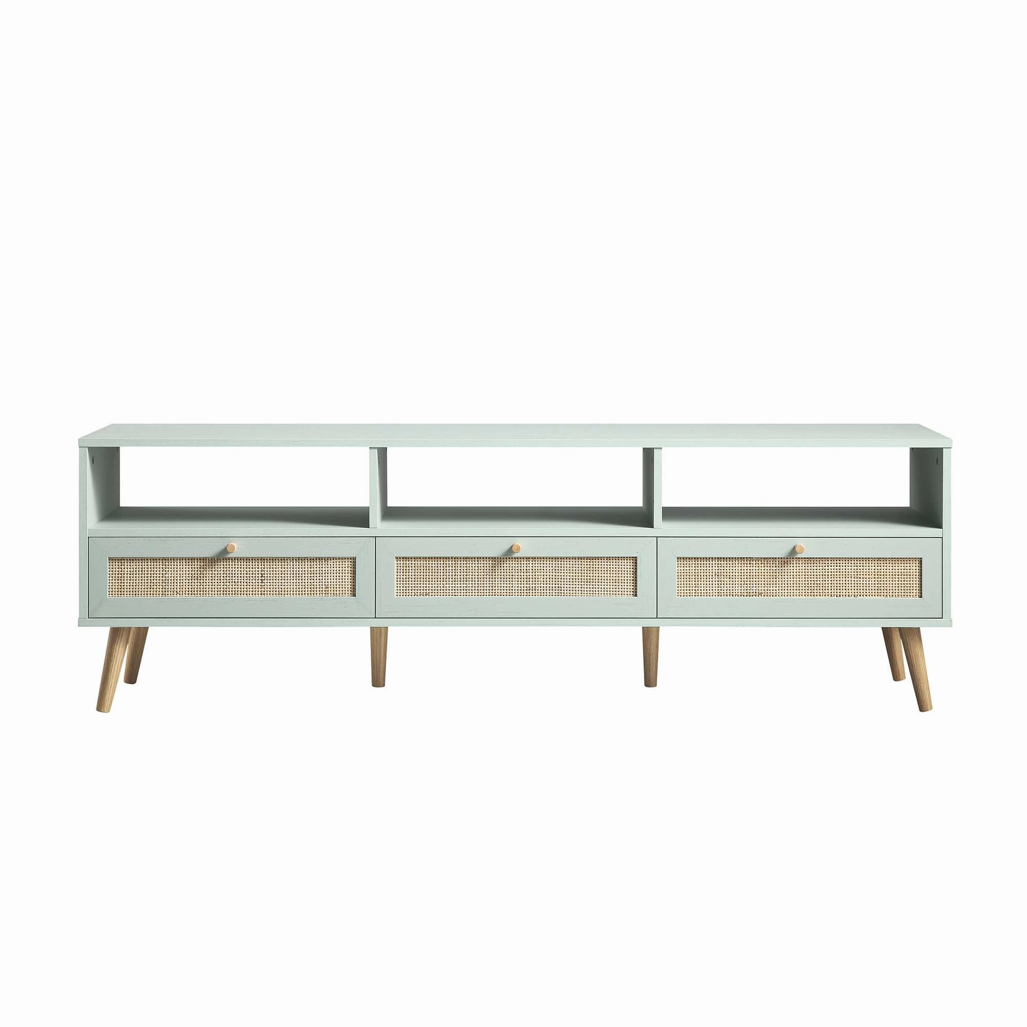 Frances Woven Rattan 160cm 3-Drawer TV Unit, Mint