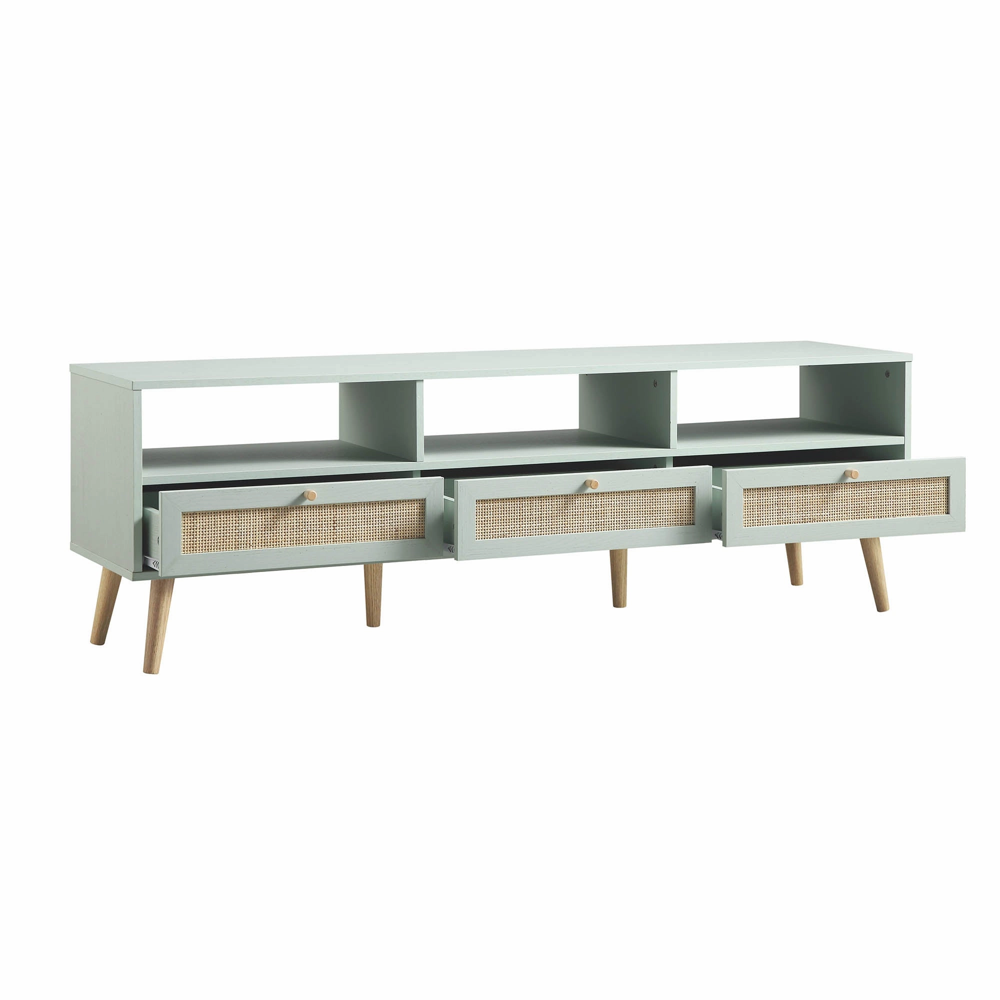 Frances Woven Rattan 160cm 3-Drawer TV Unit, Mint