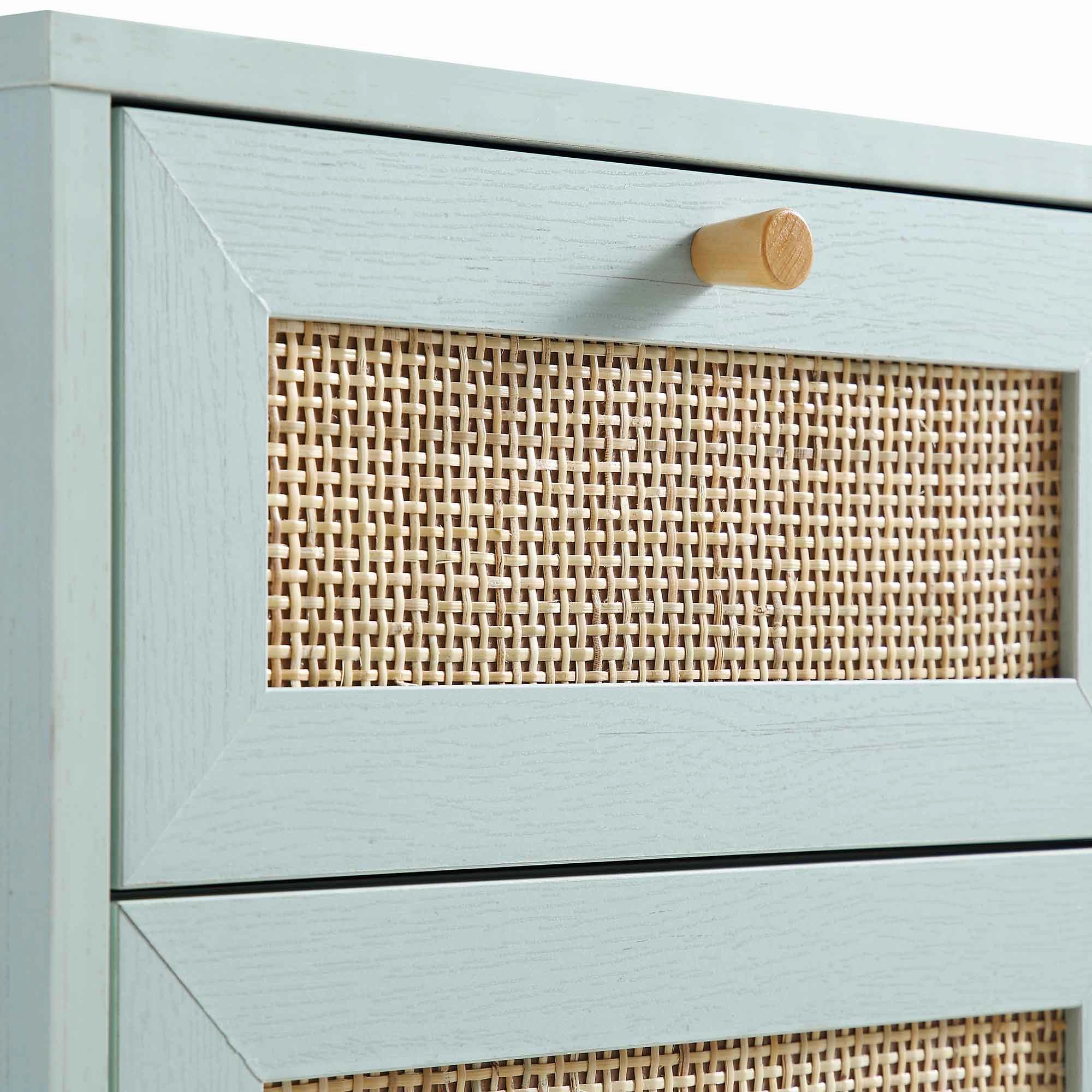 Frances Woven Rattan 1-Door Bathroom Cabinet, Mint