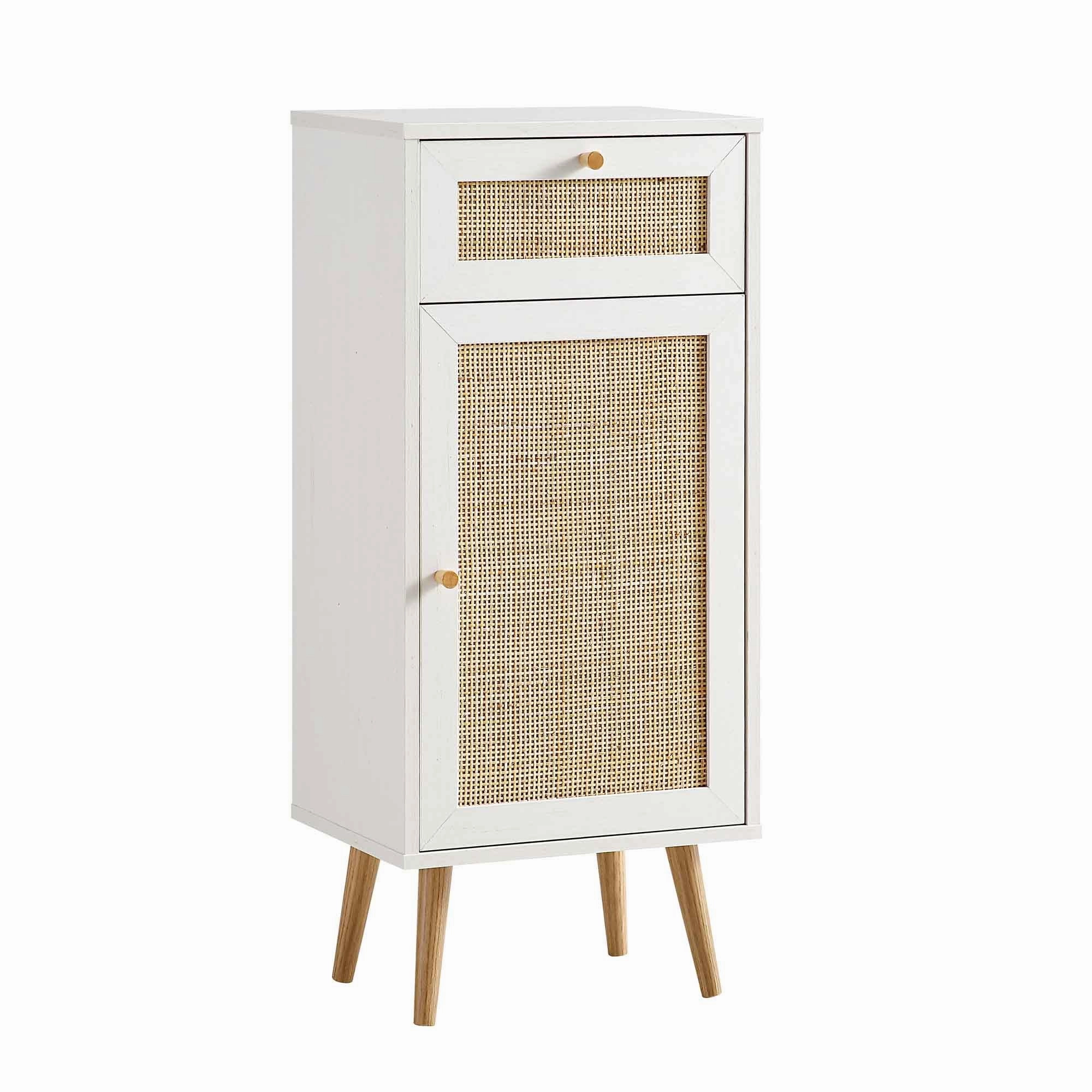 Frances Woven Rattan 1-Door Bathroom Cabinet, White