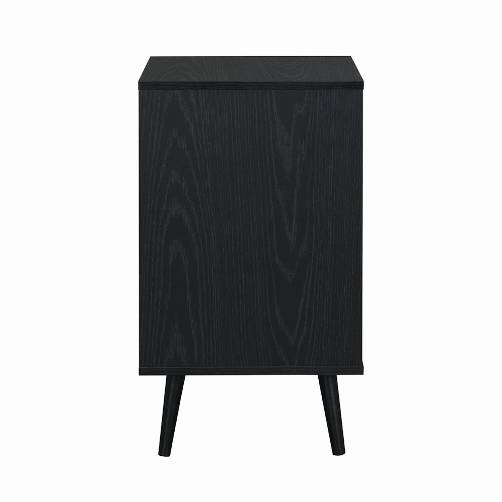 Frances Woven Rattan 1-Door Bedside Table in Black Colour