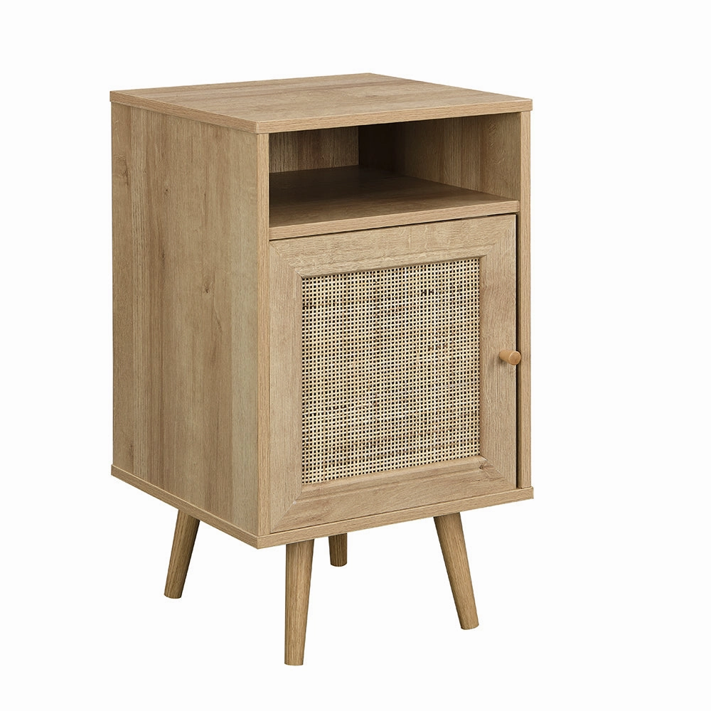 Frances Woven Rattan 1-Door Bedside Table in Natural Colour