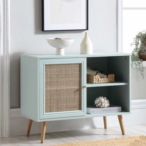 Frances Woven Rattan 1-Door Cabinet in Mint