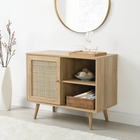 Frances Woven Rattan 1-Door Cabinet in Natural