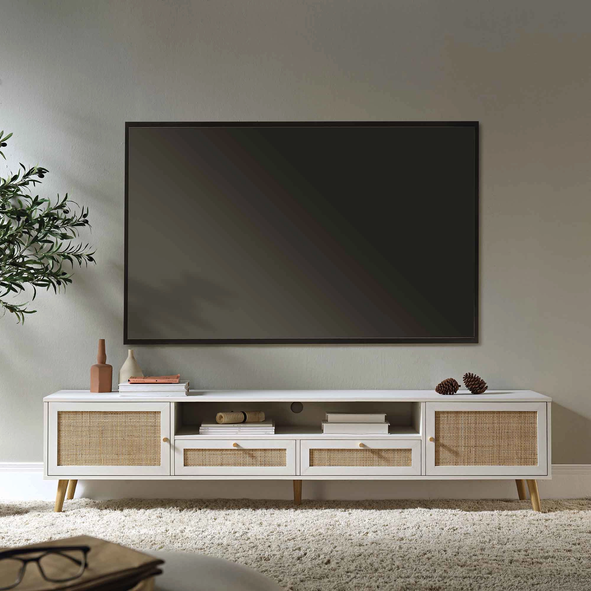 Frances Woven Rattan 200cm Wide TV Unit, White